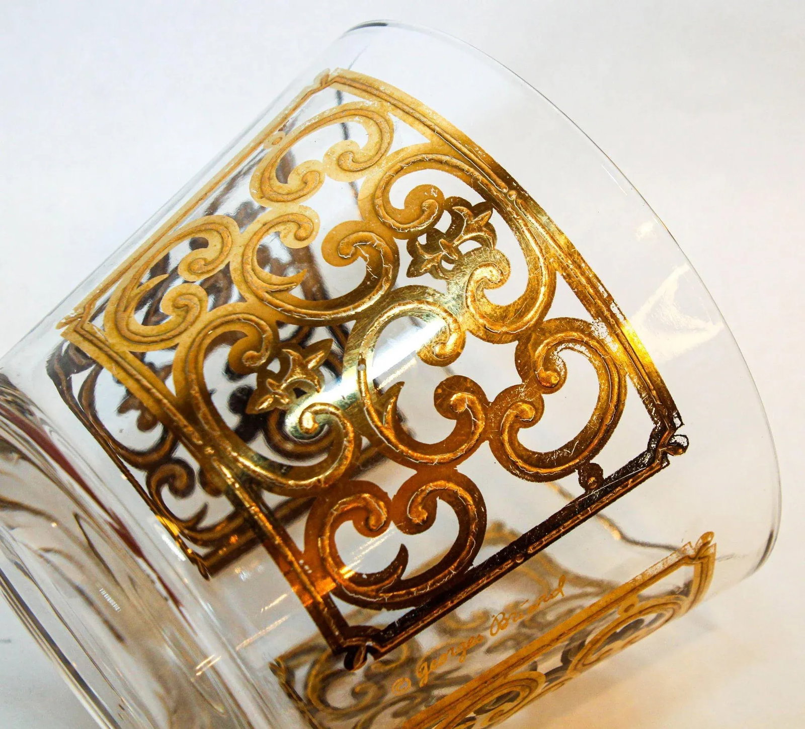 1950s Georges Briard Glass Ice Bucket Luxury Barware 22 K Gold Spanish Scroll - 8