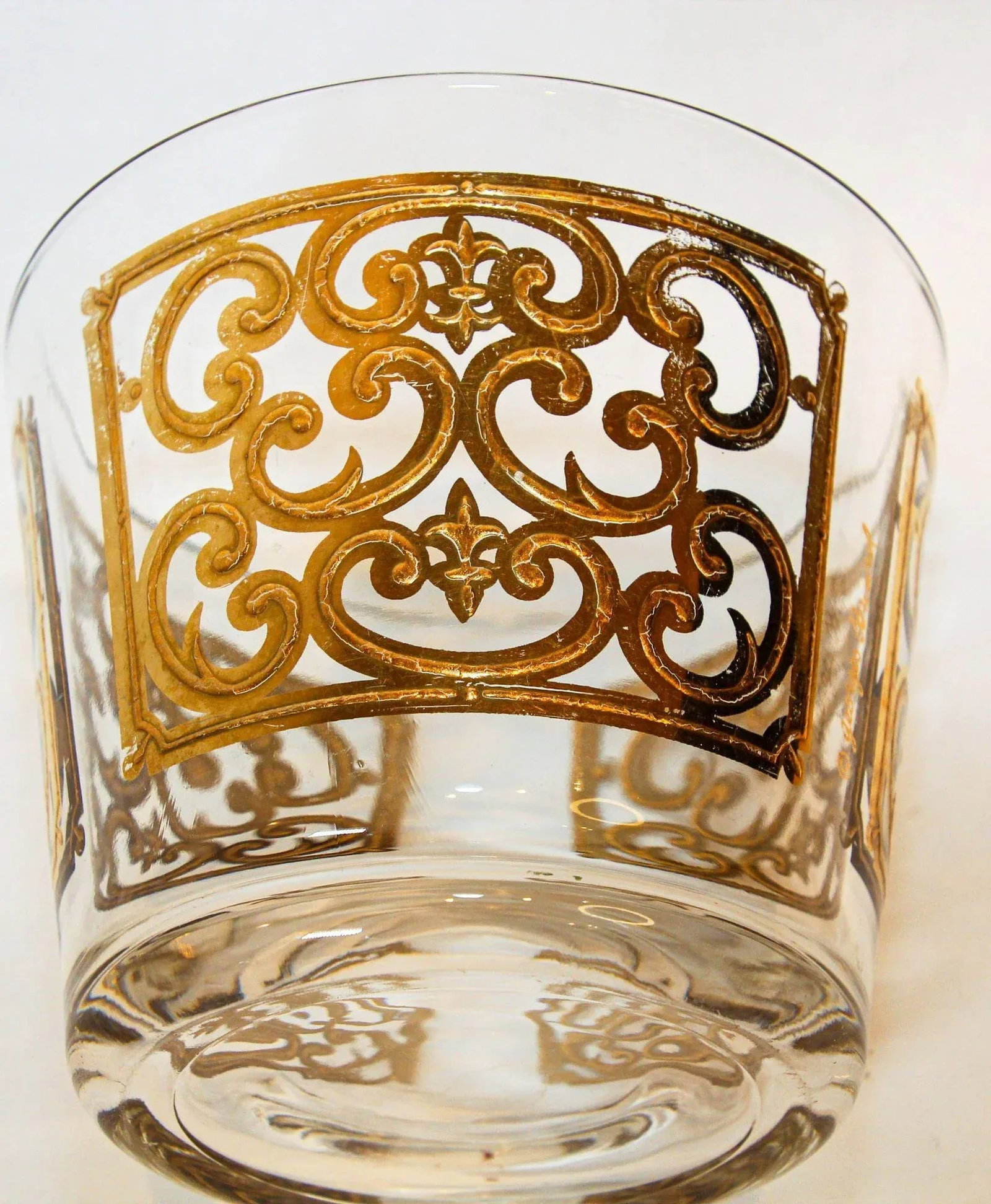1950s Georges Briard Glass Ice Bucket Luxury Barware 22 K Gold Spanish Scroll - 9