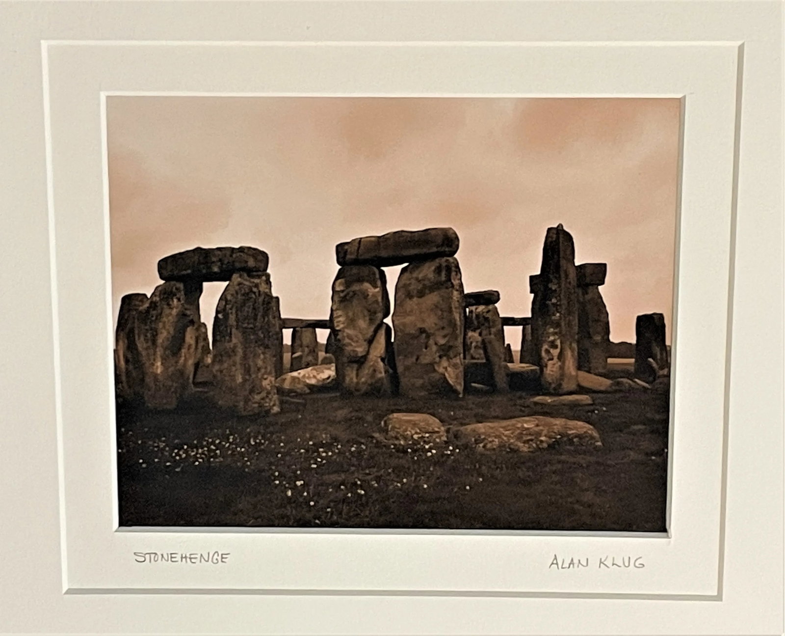 Stonehenge With Flowers Blooming Sepia on Gelatin Silver Photograph by Alan Klug, Framed - 2
