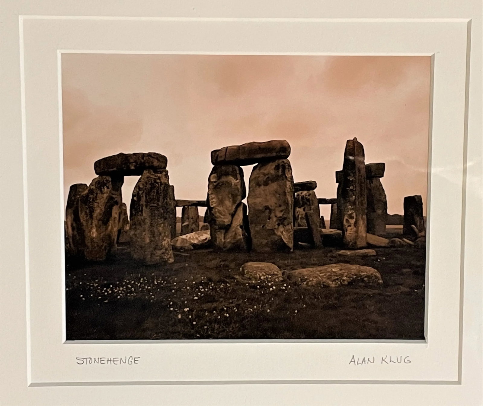 Stonehenge With Flowers Blooming Sepia on Gelatin Silver Photograph by Alan Klug, Framed - 3
