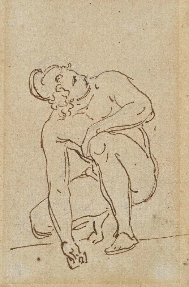 Antique 18th Century Old Master Pen and Ink Drawing of Archimedes - 2