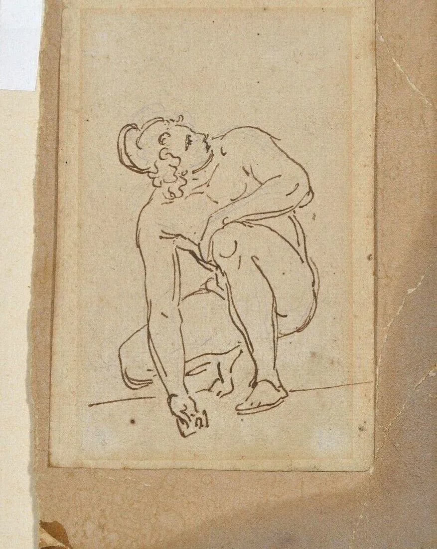 Antique 18th Century Old Master Pen and Ink Drawing of Archimedes - 4