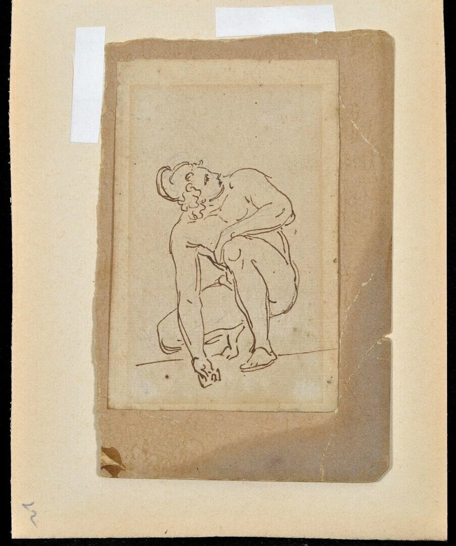 Antique 18th Century Old Master Pen and Ink Drawing of Archimedes - 5