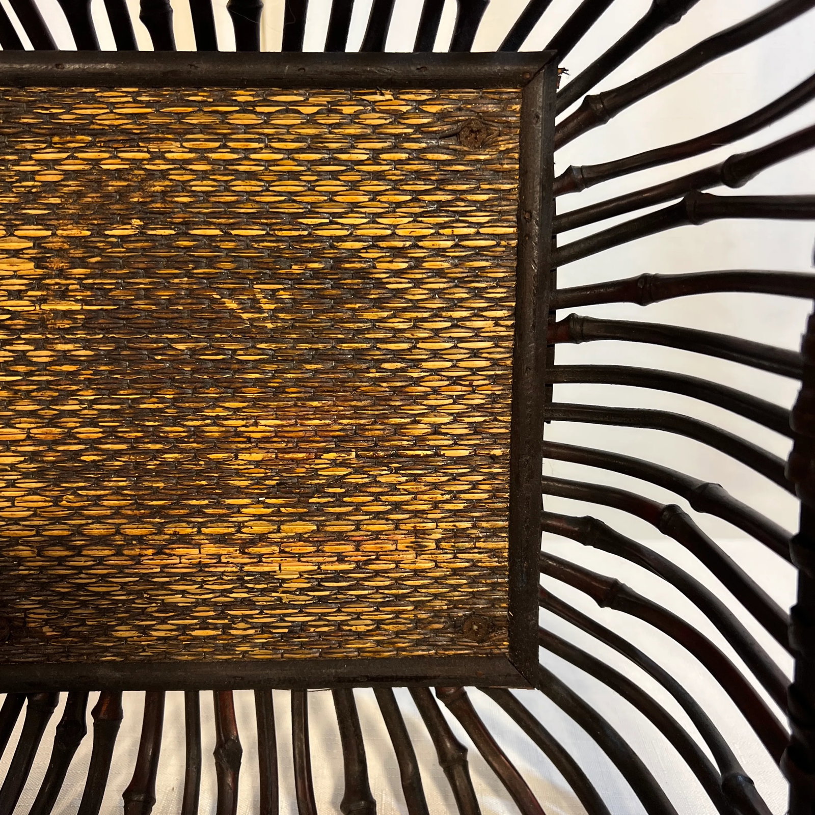 Vintage Boho Chic Torched Bamboo and Reed Square Footed Bowl - 4