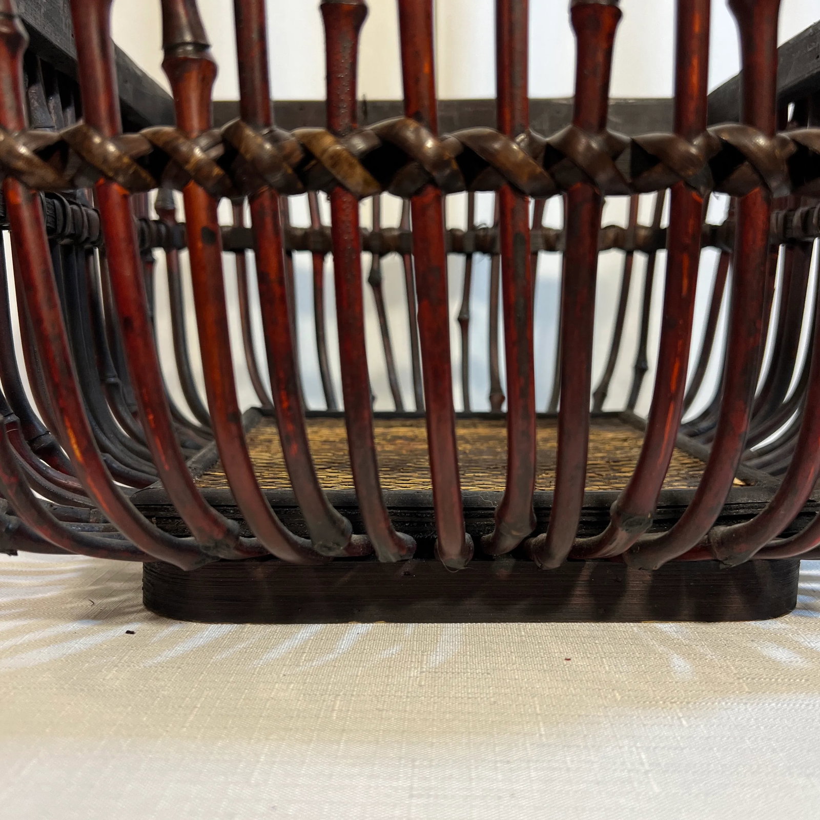 Vintage Boho Chic Torched Bamboo and Reed Square Footed Bowl - 8