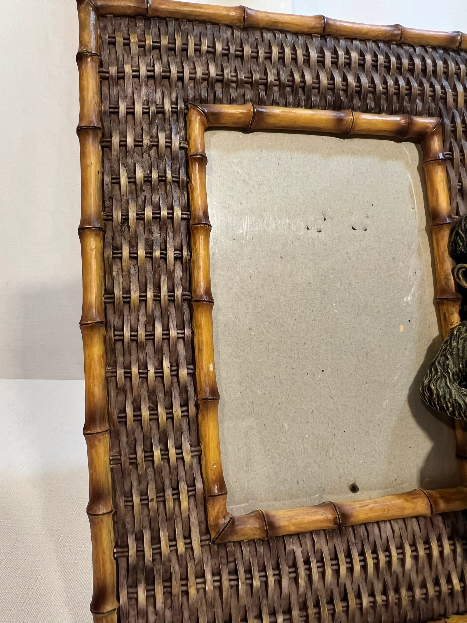 Vintage Palm Beach Regency Bell Hop Monkey Playing Drummer Picture Frame With Faux Bamboo and Wicker - 4