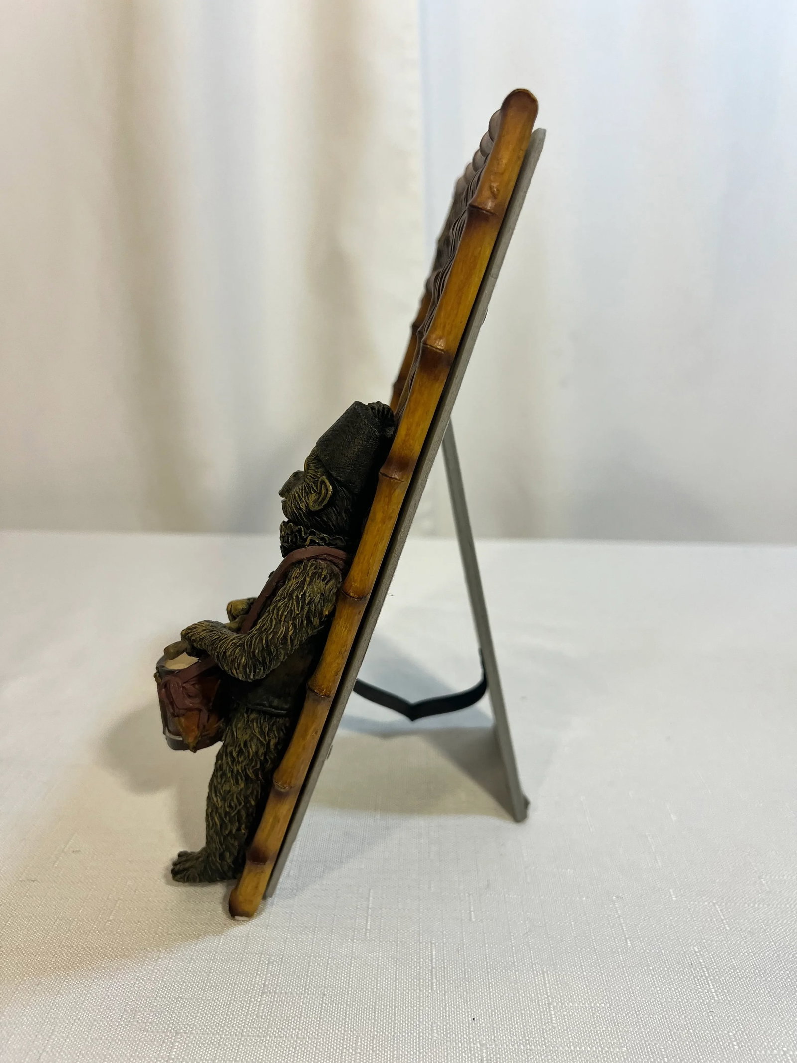Vintage Palm Beach Regency Bell Hop Monkey Playing Drummer Picture Frame With Faux Bamboo and Wicker - 6
