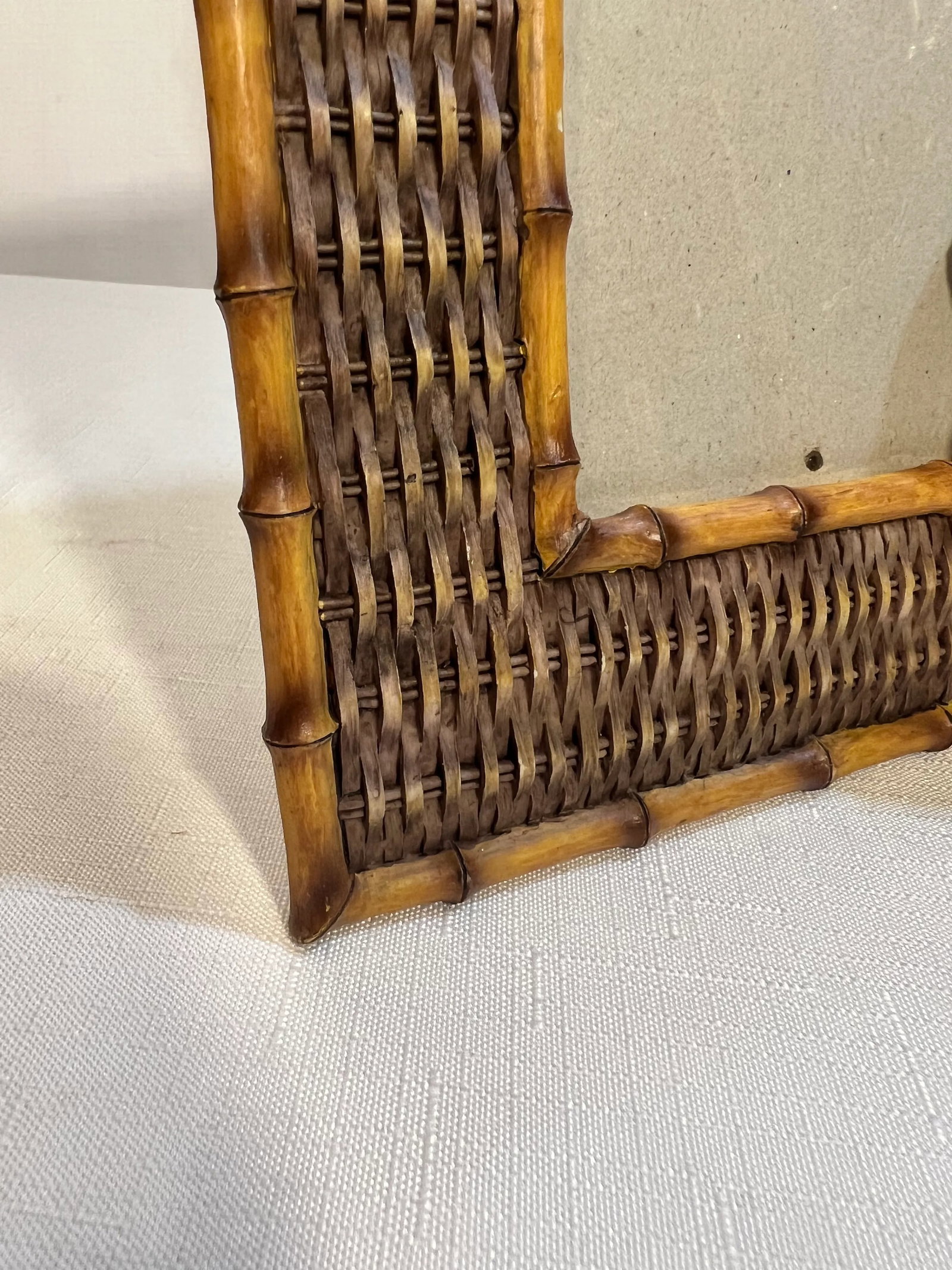 Vintage Palm Beach Regency Bell Hop Monkey Playing Drummer Picture Frame With Faux Bamboo and Wicker - 8