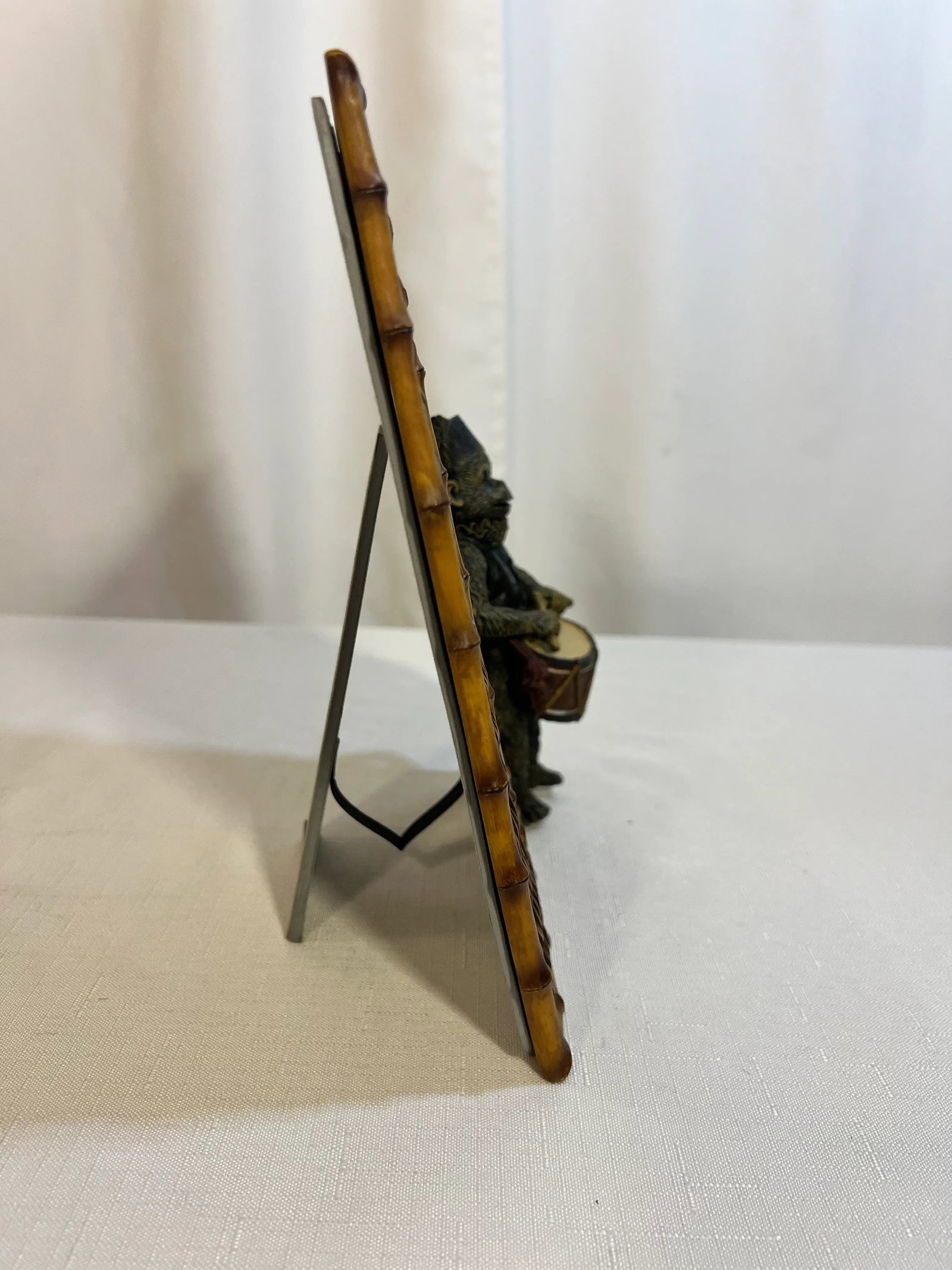 Vintage Palm Beach Regency Bell Hop Monkey Playing Drummer Picture Frame With Faux Bamboo and Wicker - 9
