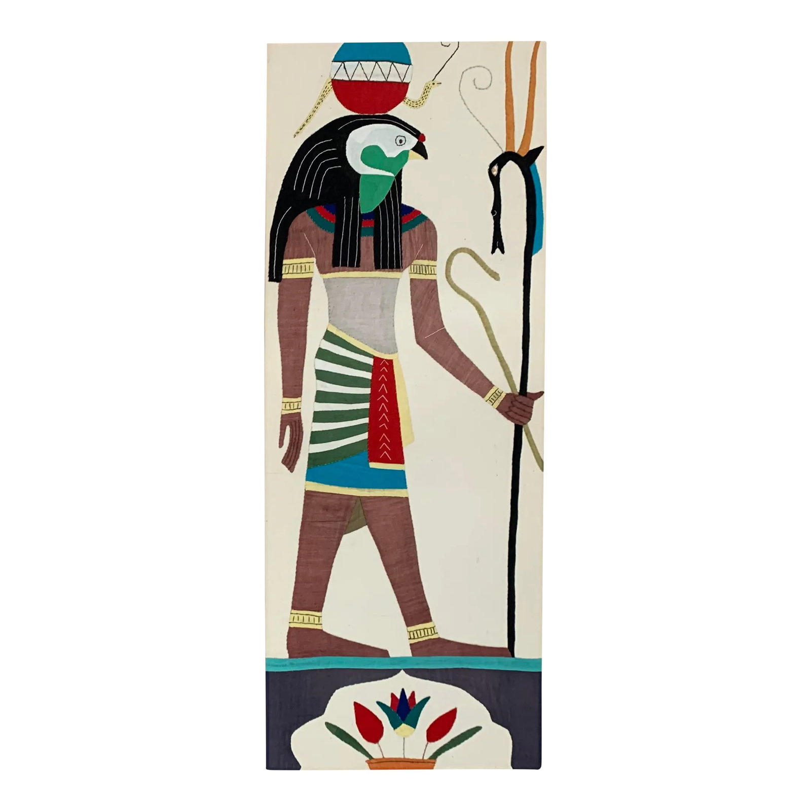 Vintage Modern Cotton Appliqued Egyptian Panel: Cotton Appliqued Egyptian Panel Condition: Alterations: Original Condition Unaltered Imperfections: Some Imperfections Condition Notes: Like New Origin: Egypt Materials & Techniques: Cotton