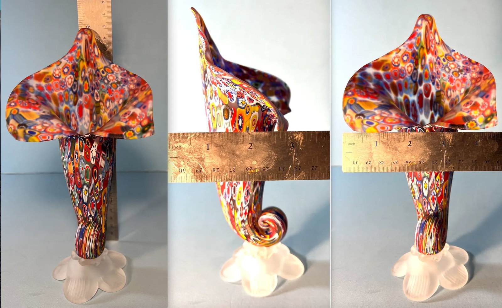 Murano Millefiori Art Glass Cornucopia Vase - 12