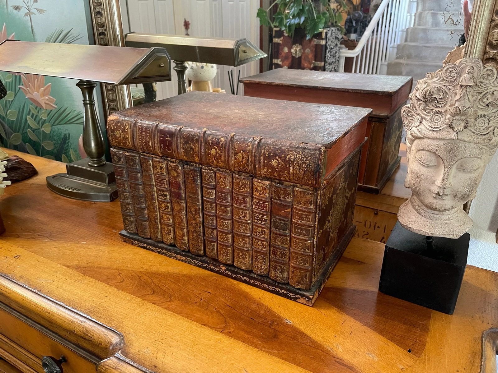 19th Century French Napoleon III Secret Book Liquor Cellarette- 9 Pieces - 12