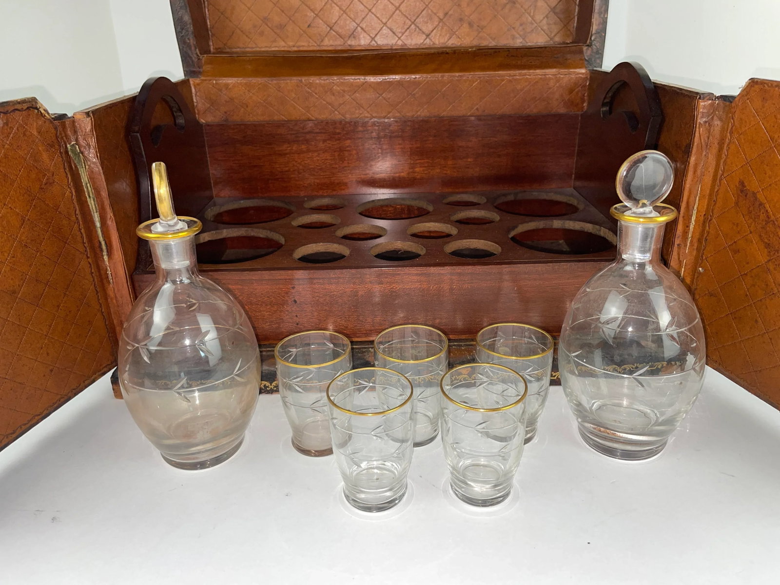 19th Century French Napoleon III Secret Book Liquor Cellarette- 9 Pieces - 3