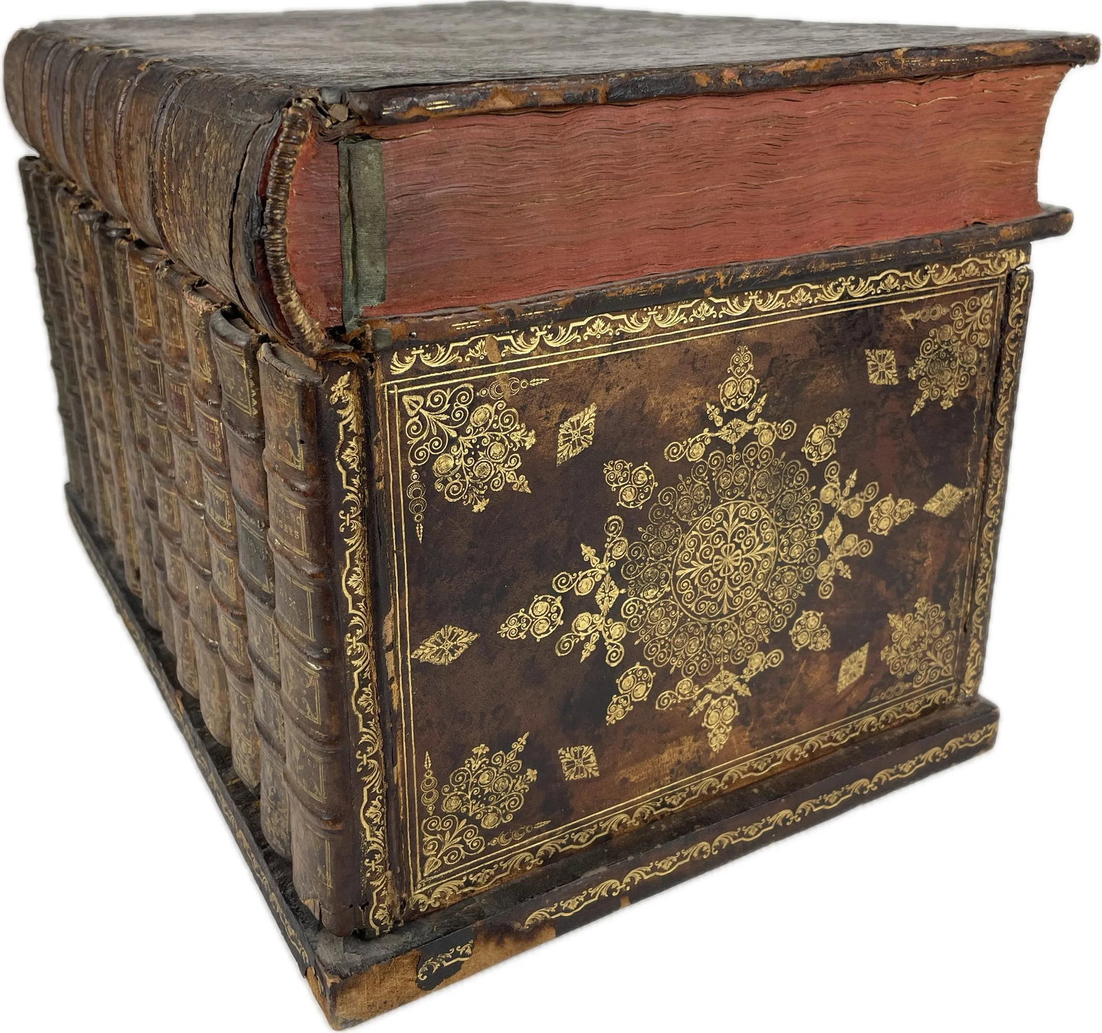 19th Century French Napoleon III Secret Book Liquor Cellarette- 9 Pieces - 9