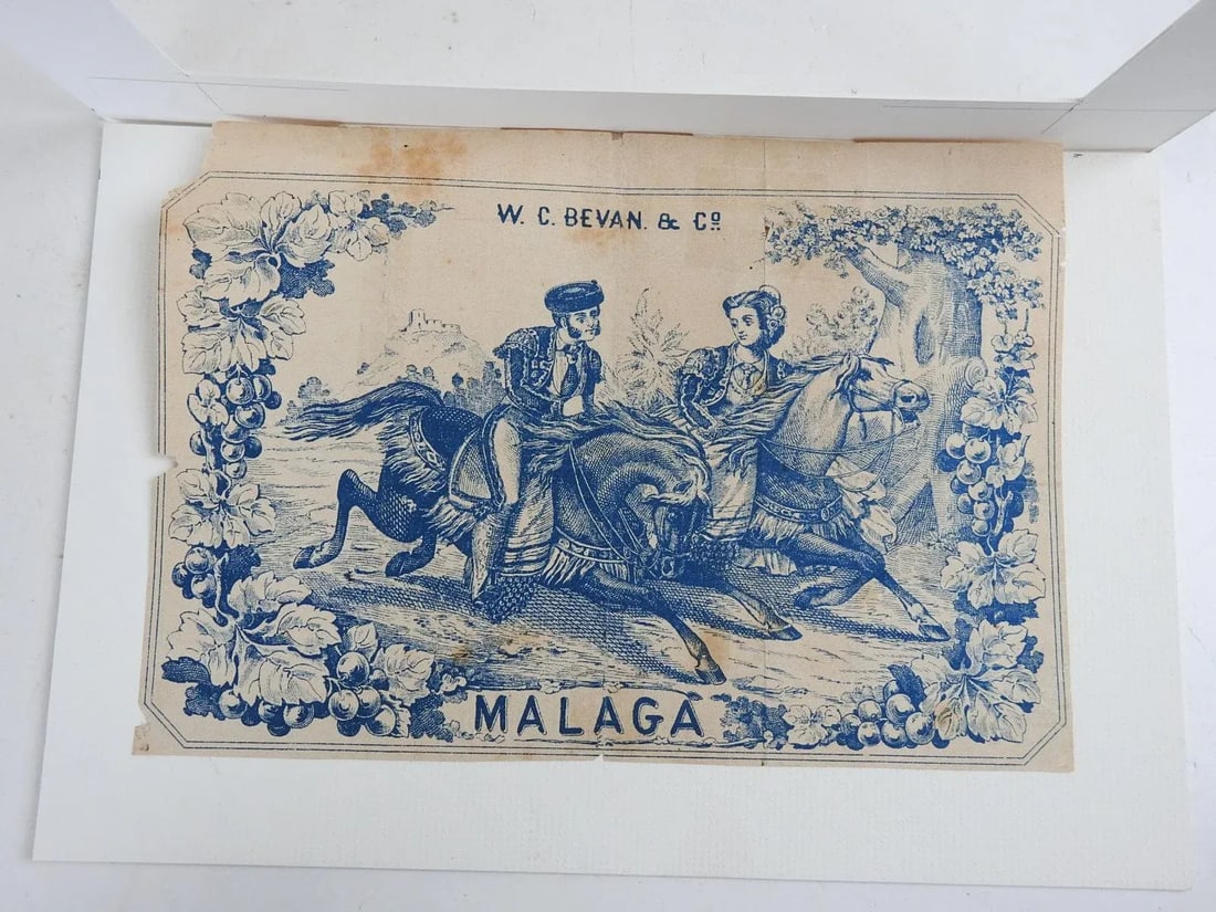 Antique Blue Magala Cigar Box Label Man Woman Horses Print - 3