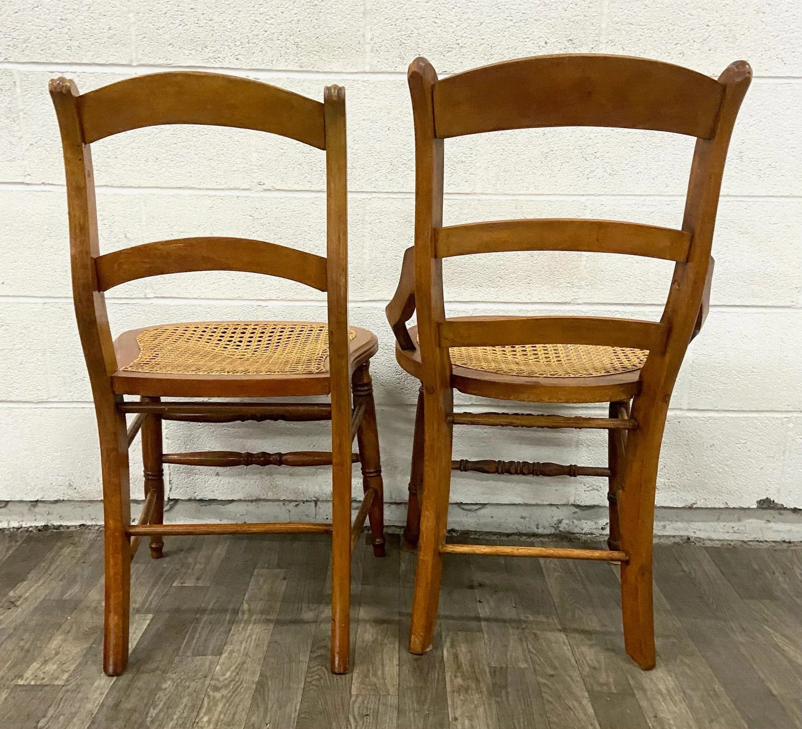 Antique Victorian Eastlake Style Ladderback Cane Dining Occasional Chairs - Pair - 10