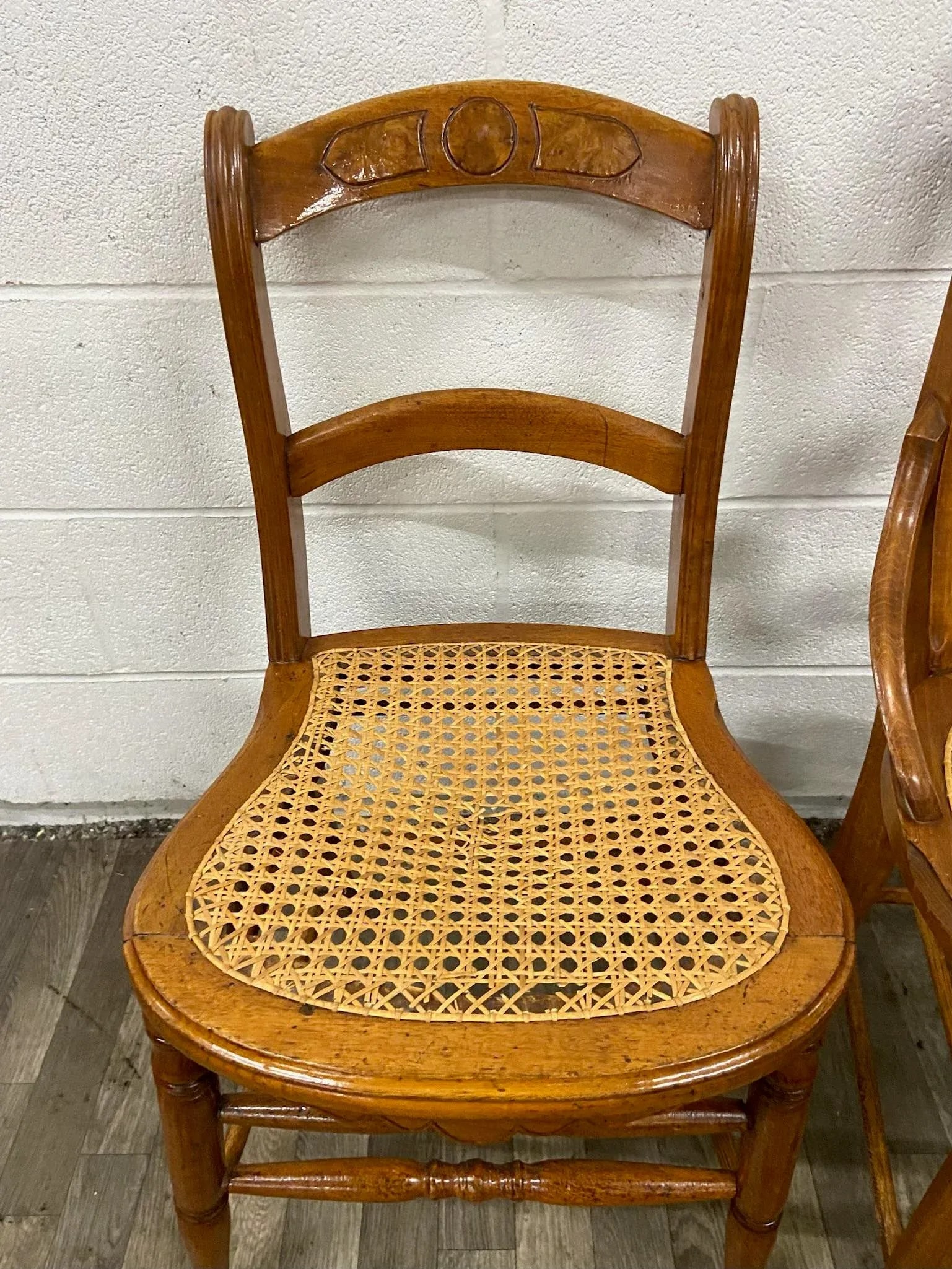 Antique Victorian Eastlake Style Ladderback Cane Dining Occasional Chairs - Pair - 3
