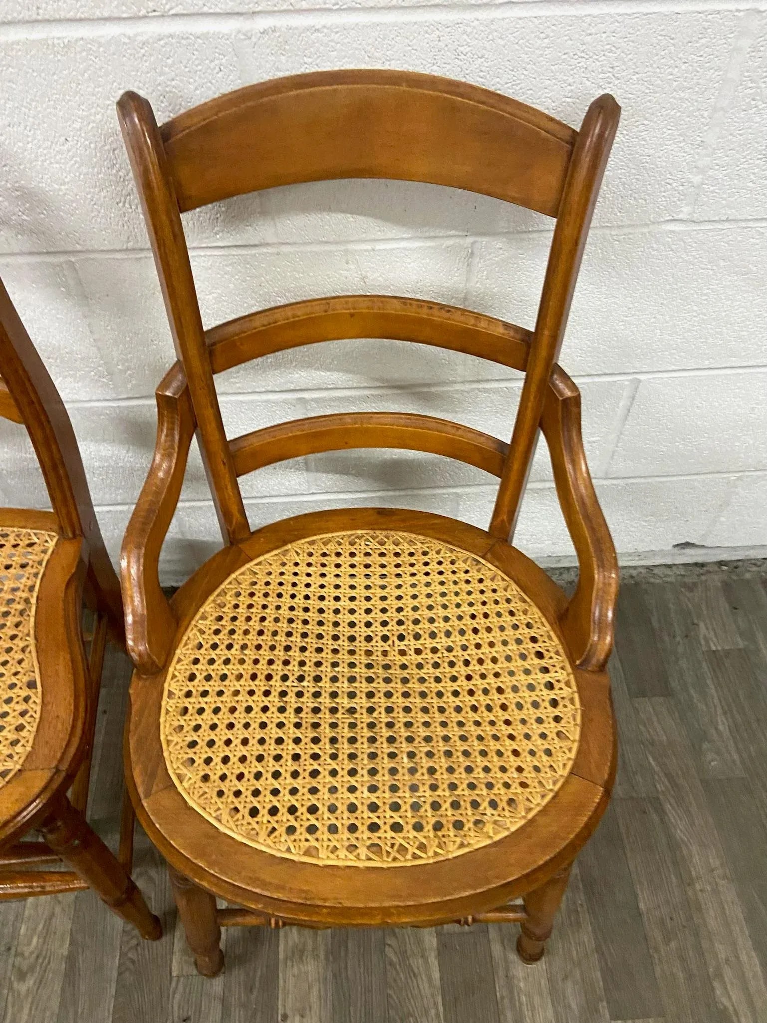 Antique Victorian Eastlake Style Ladderback Cane Dining Occasional Chairs - Pair - 4