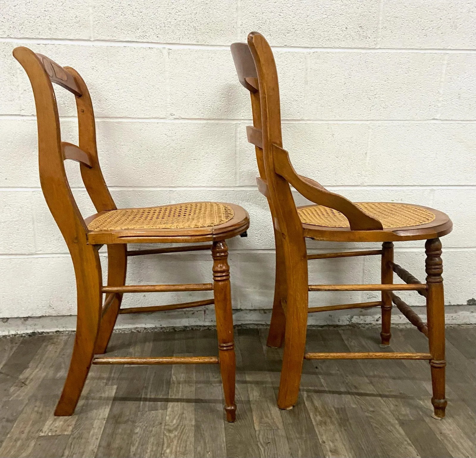 Antique Victorian Eastlake Style Ladderback Cane Dining Occasional Chairs - Pair - 5