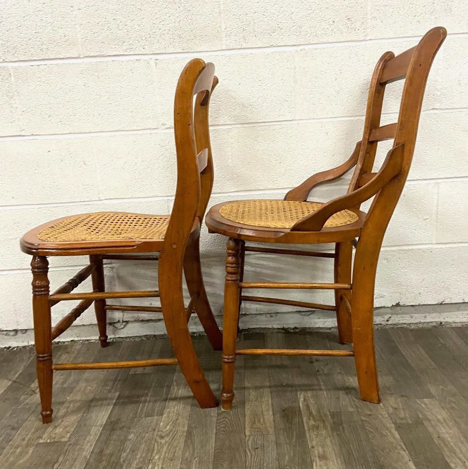 Antique Victorian Eastlake Style Ladderback Cane Dining Occasional Chairs - Pair - 7