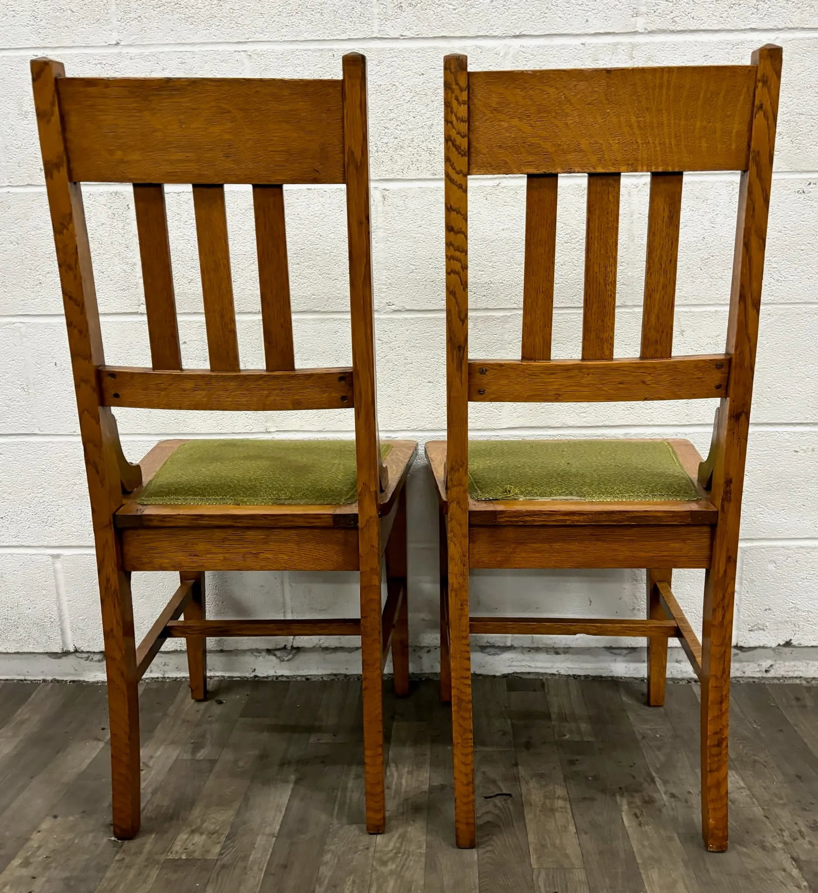 Antique Mission Arts and Crafts Stickley Style Tiger Oak Dining Chairs - Pair - 10