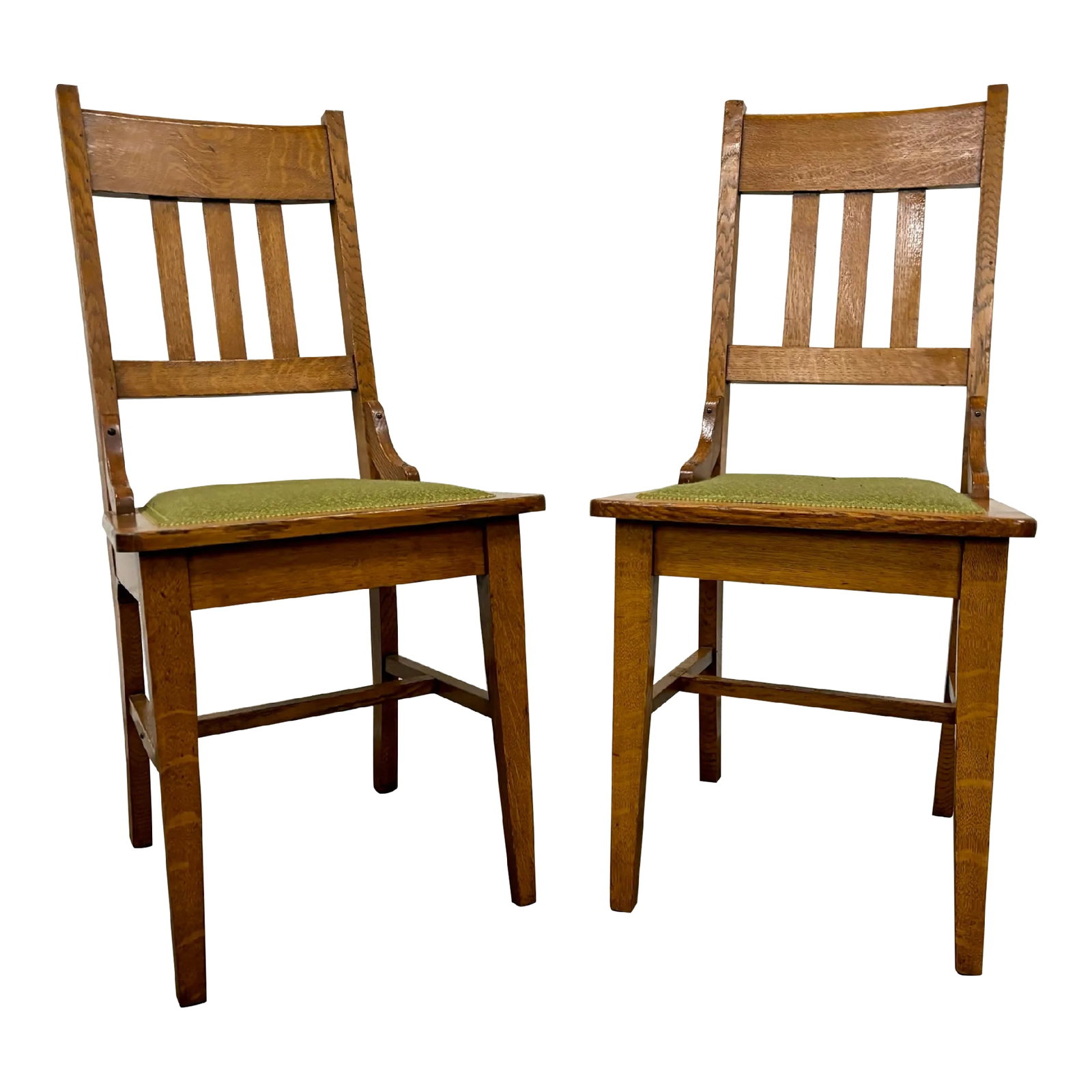 Antique Mission Arts and Crafts Stickley Style Tiger Oak Dining Chairs - Pair (1 of 10)