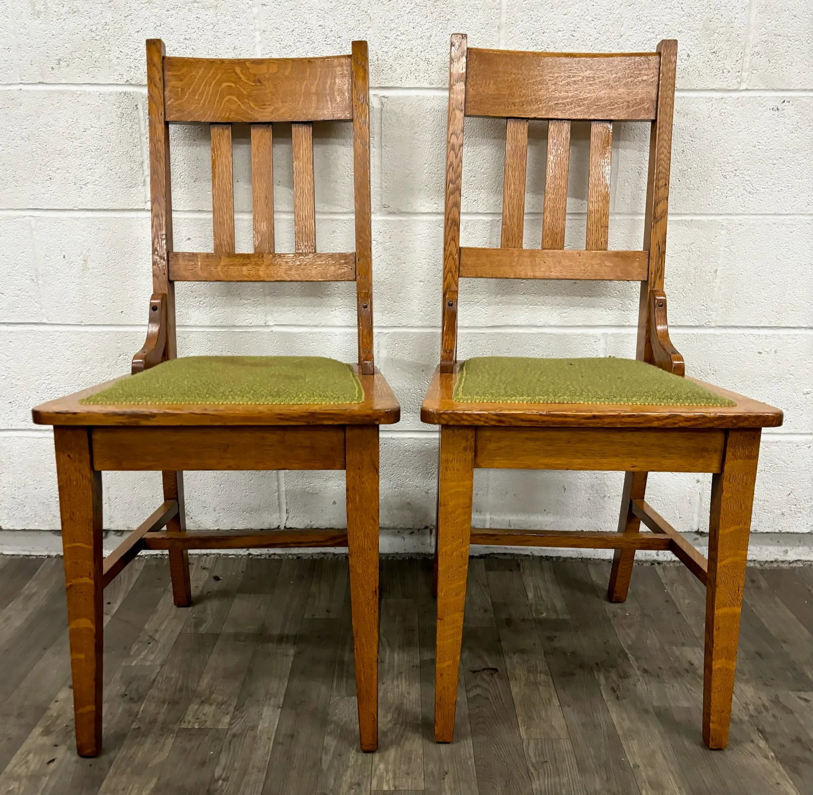 Antique Mission Arts and Crafts Stickley Style Tiger Oak Dining Chairs - Pair - 2