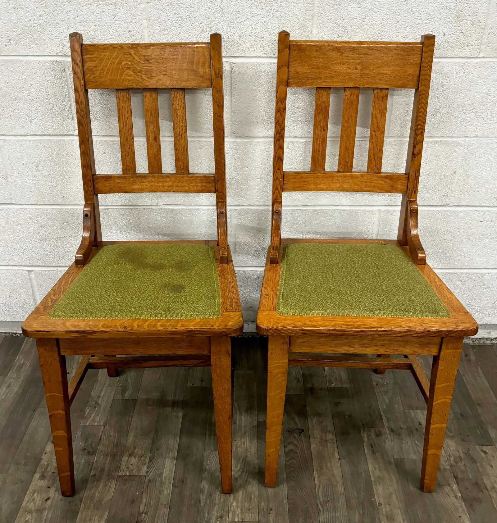 Antique Mission Arts and Crafts Stickley Style Tiger Oak Dining Chairs - Pair - 3