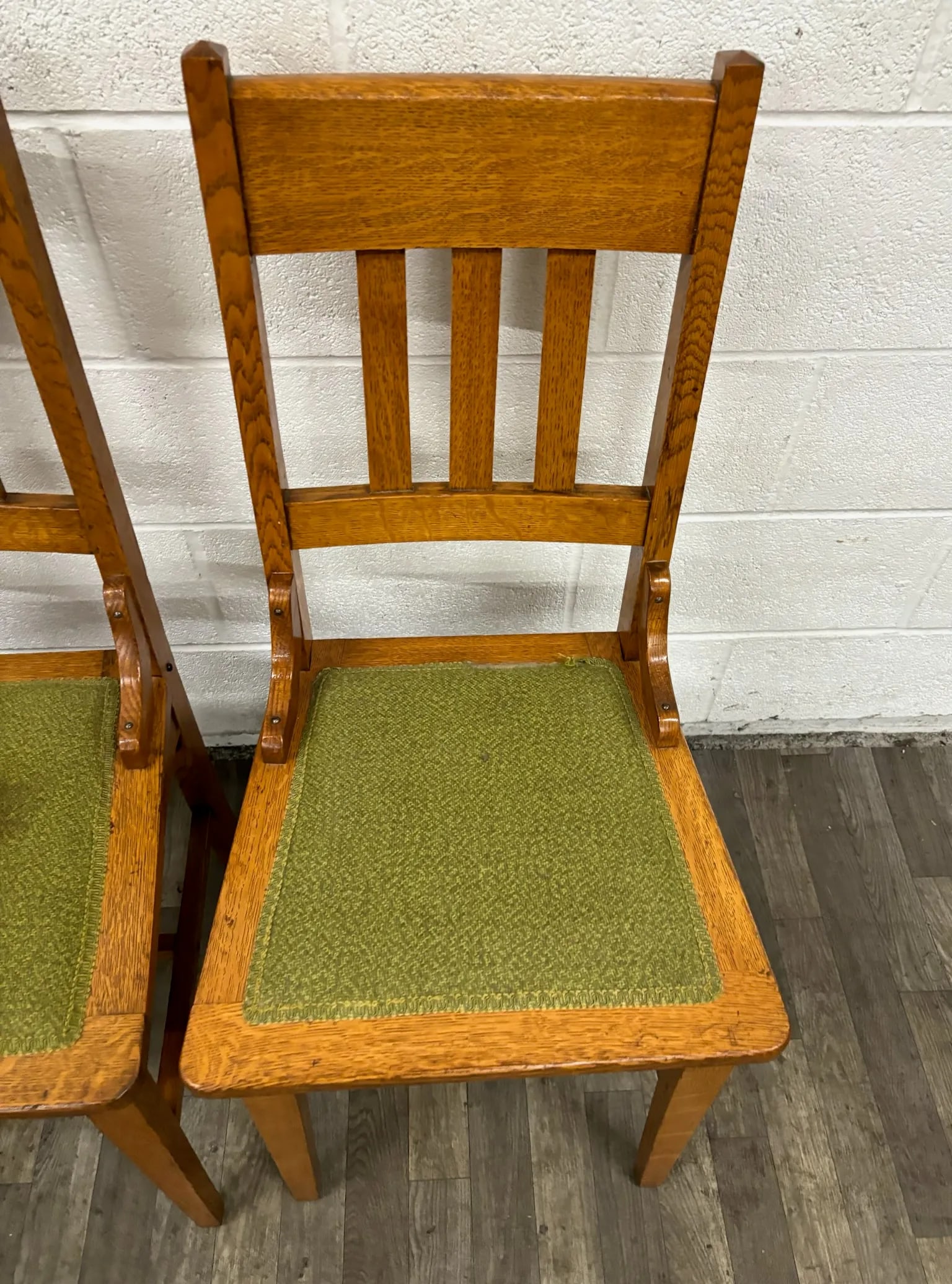 Antique Mission Arts and Crafts Stickley Style Tiger Oak Dining Chairs - Pair - 6