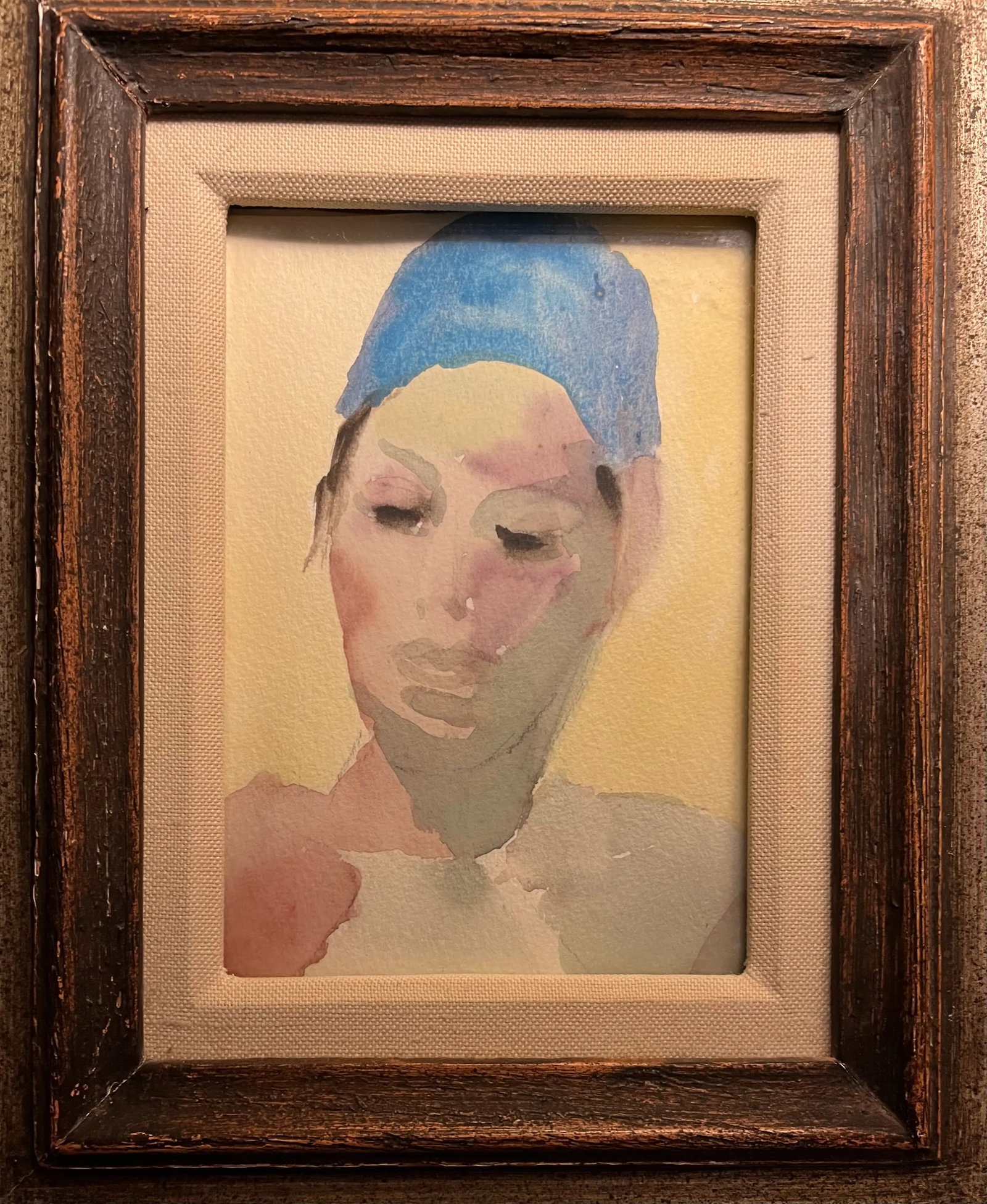 Mid-Century Modern French Watercolor Painting Portrait of an Actor in Fine Silver Gilt Wood Frame - 2