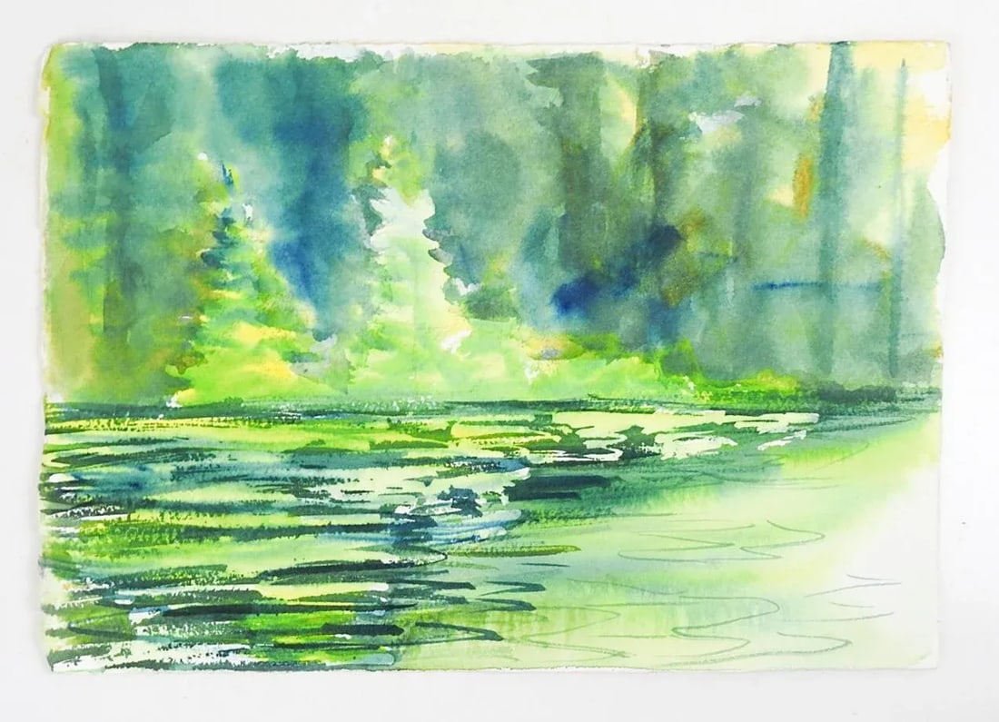 Contemporary Modernist Sunlit Landscape Watercolor Painting - 2