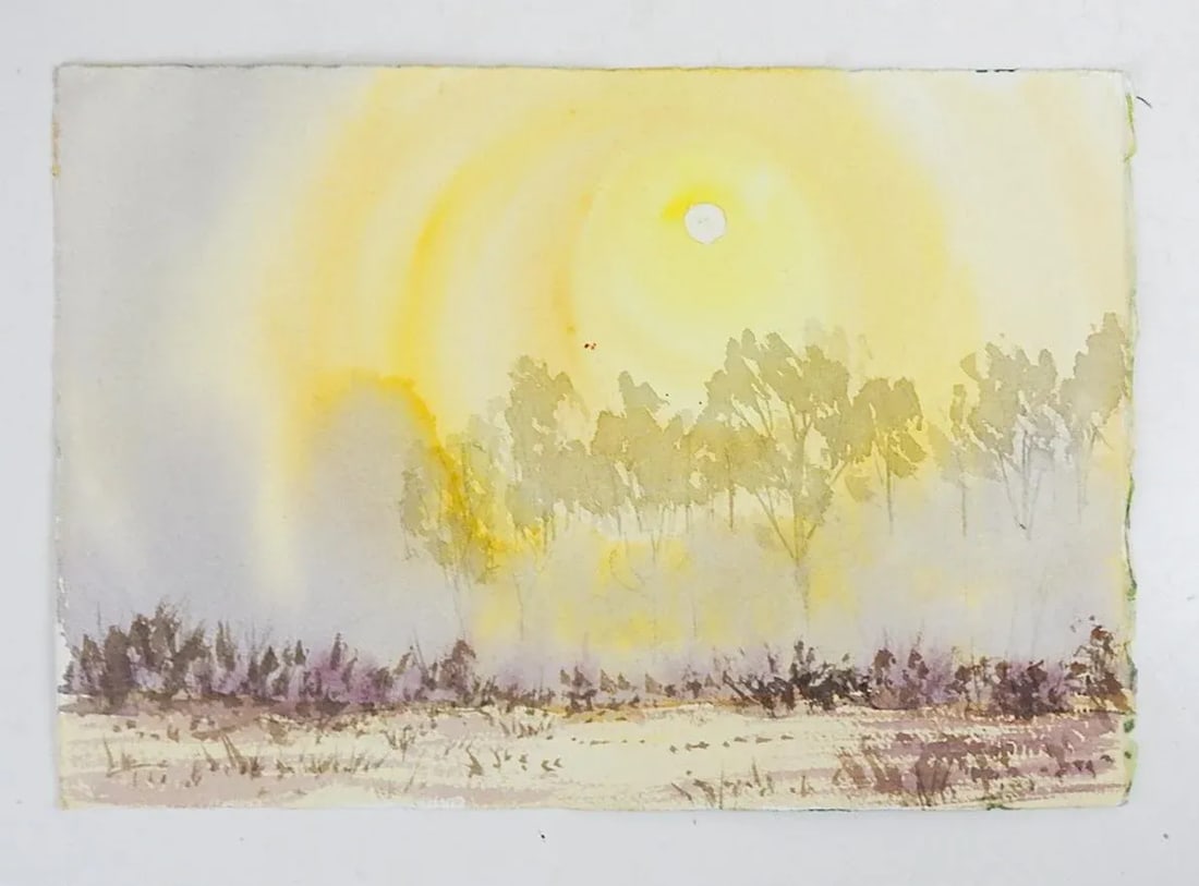 Contemporary Modernist Sunlit Landscape Watercolor Painting - 3