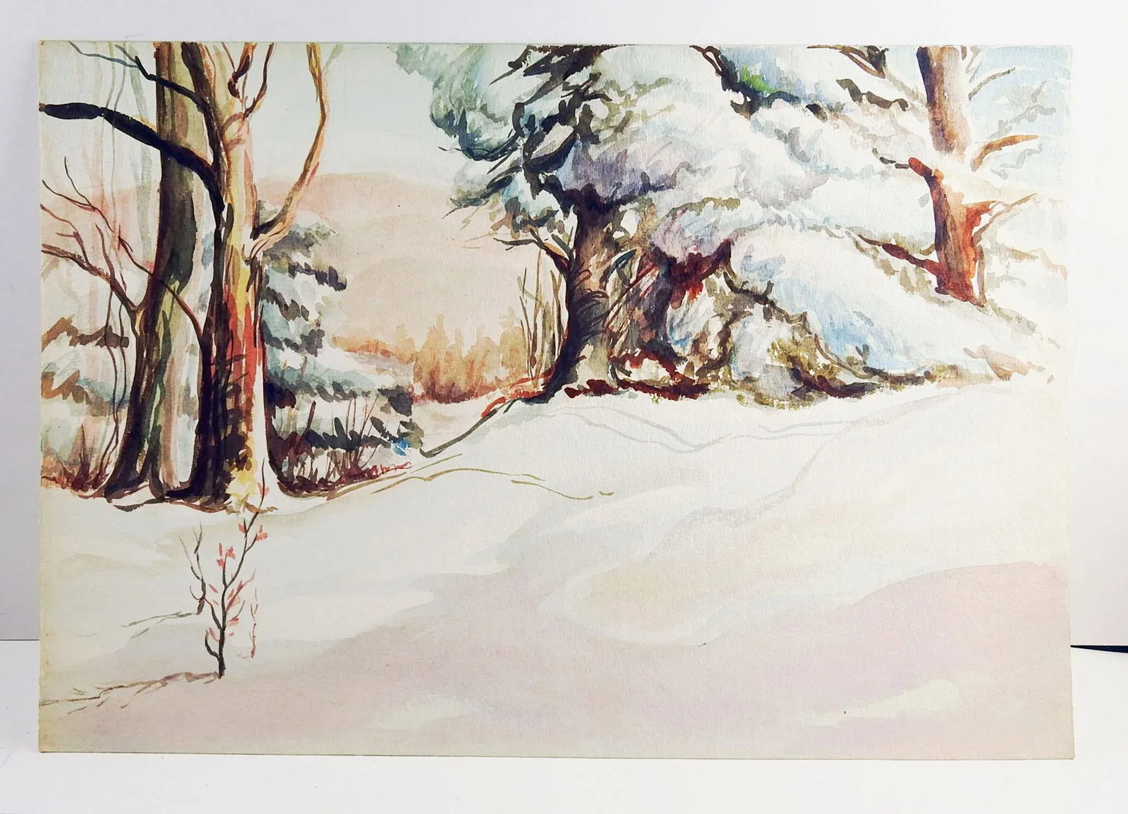 Mid 20th Century Winter Forest Watercolor Painting - 2