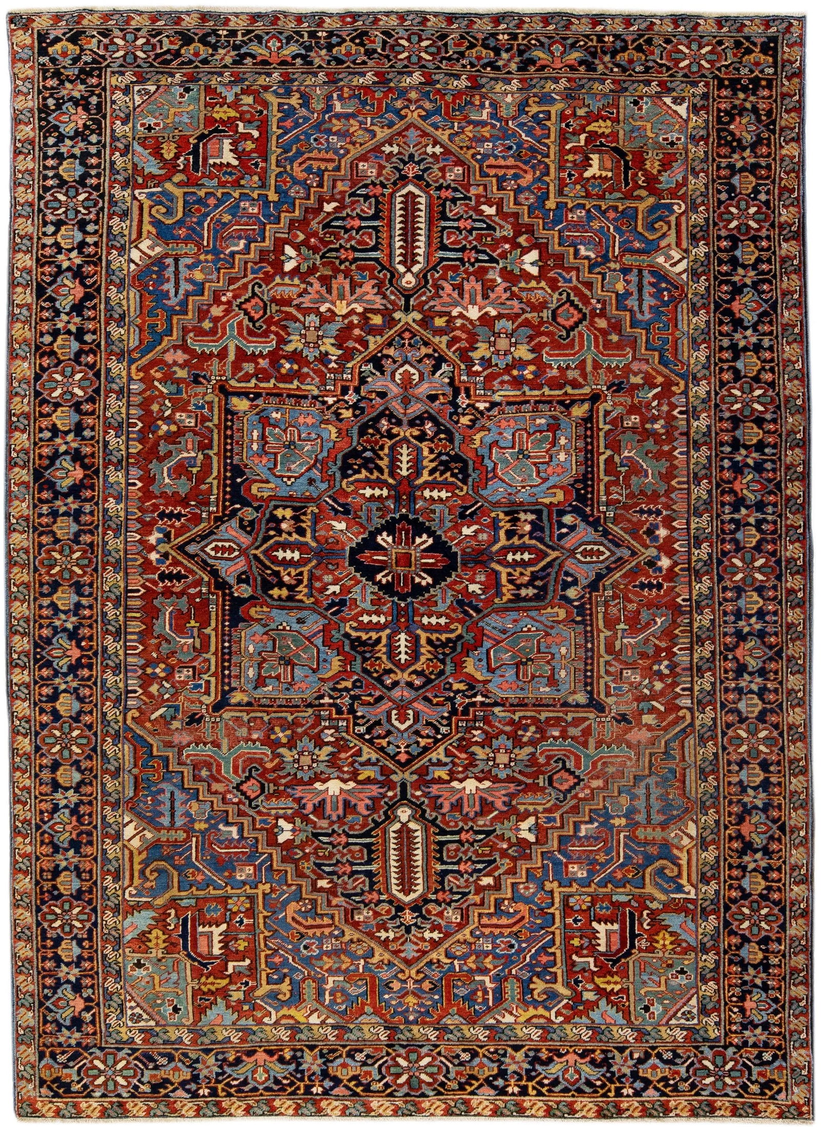 Mid 20th Century Vintage Heriz Handmade Medallion Wool Rug - 2