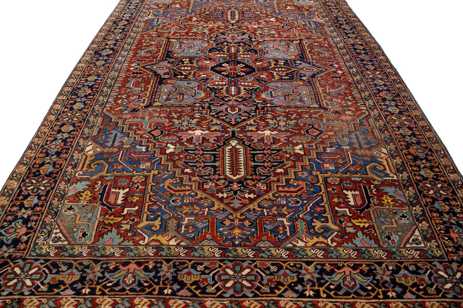 Mid 20th Century Vintage Heriz Handmade Medallion Wool Rug - 4