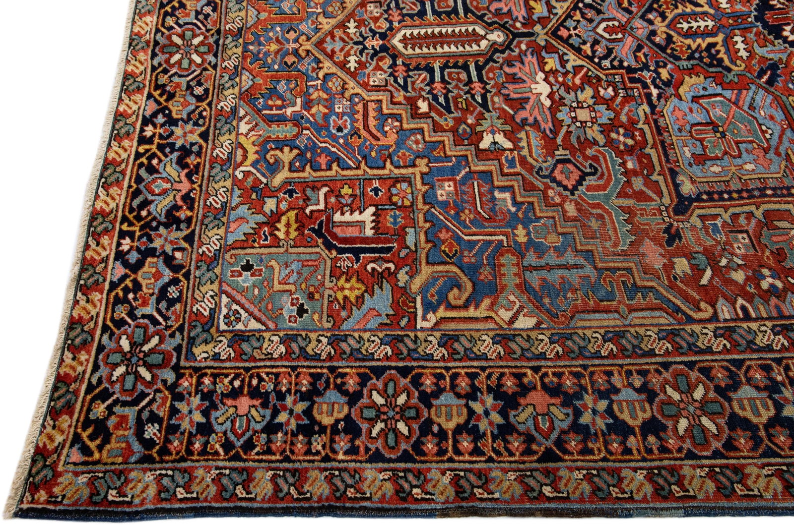 Mid 20th Century Vintage Heriz Handmade Medallion Wool Rug - 5