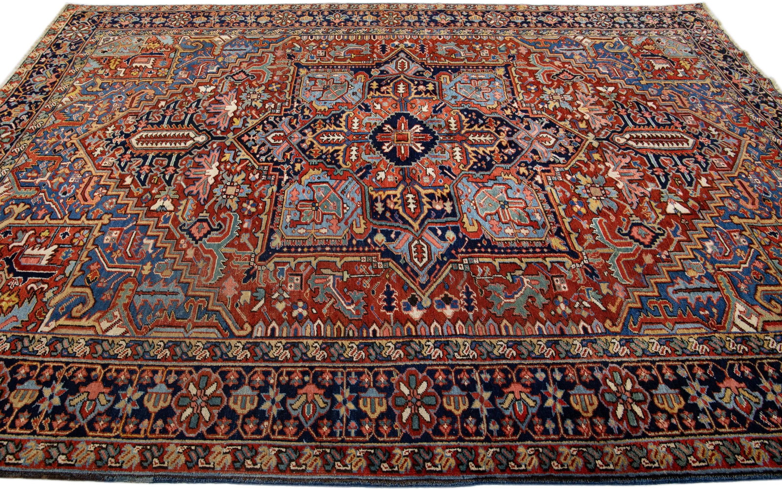 Mid 20th Century Vintage Heriz Handmade Medallion Wool Rug - 6