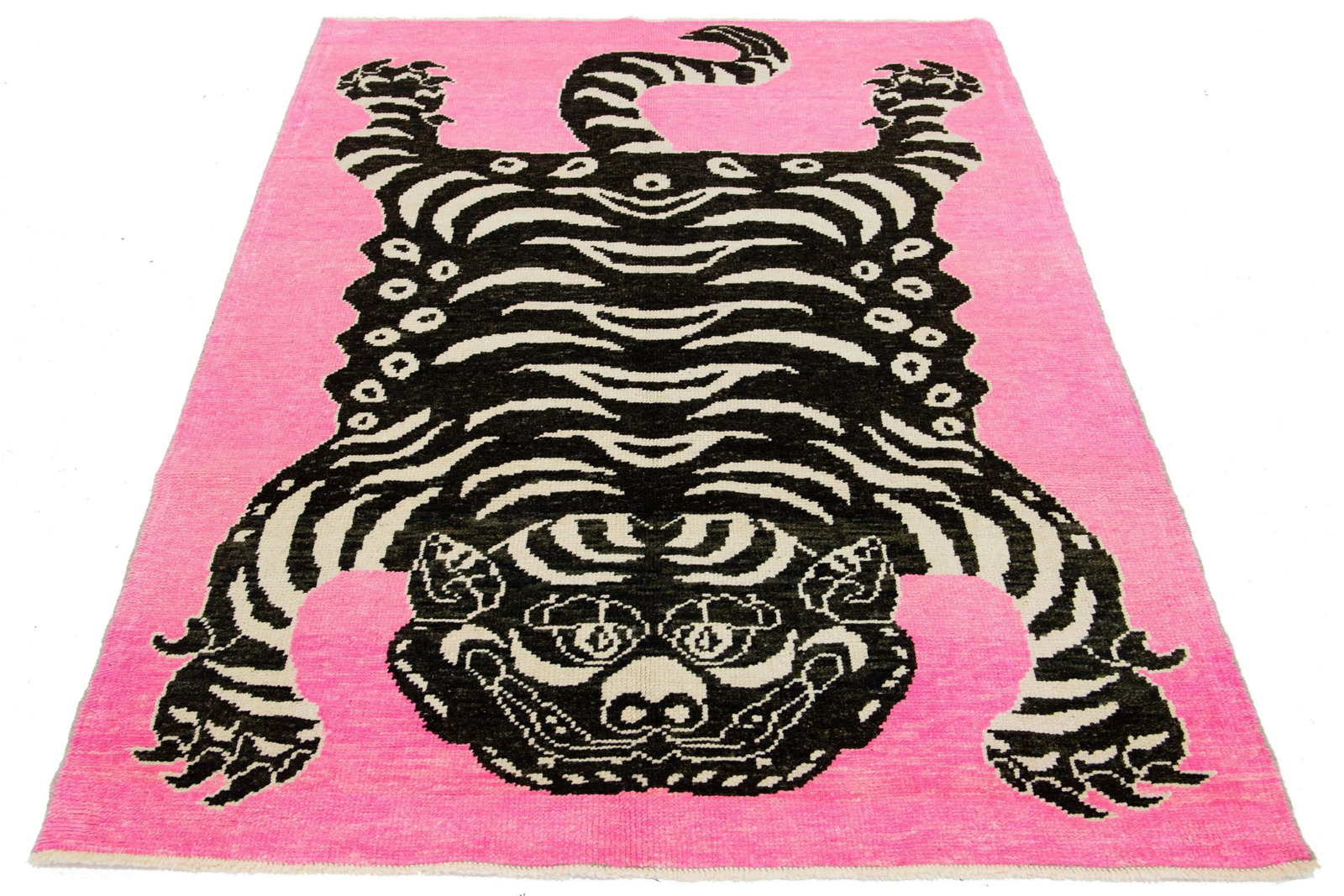 Scatter Handmade Pink Turkish Wool Rug With a Tiger Motif - 2