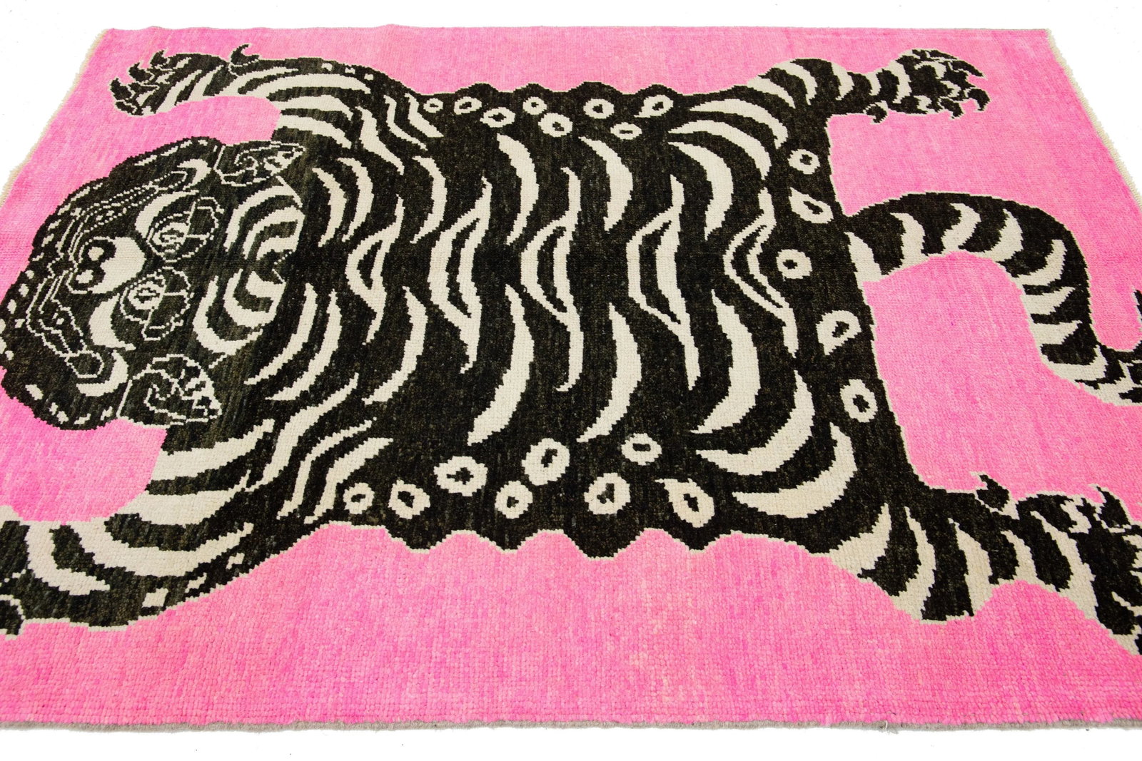 Scatter Handmade Pink Turkish Wool Rug With a Tiger Motif - 6