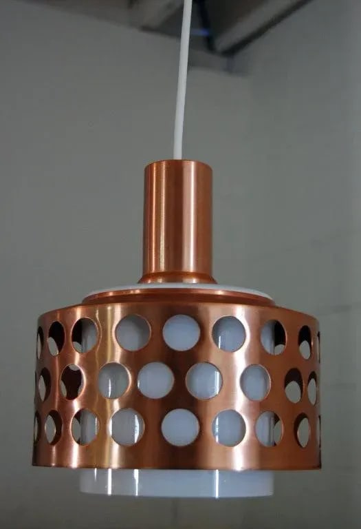 Vintage Mid-Century Swedish Copper & Glass Pendant - 2
