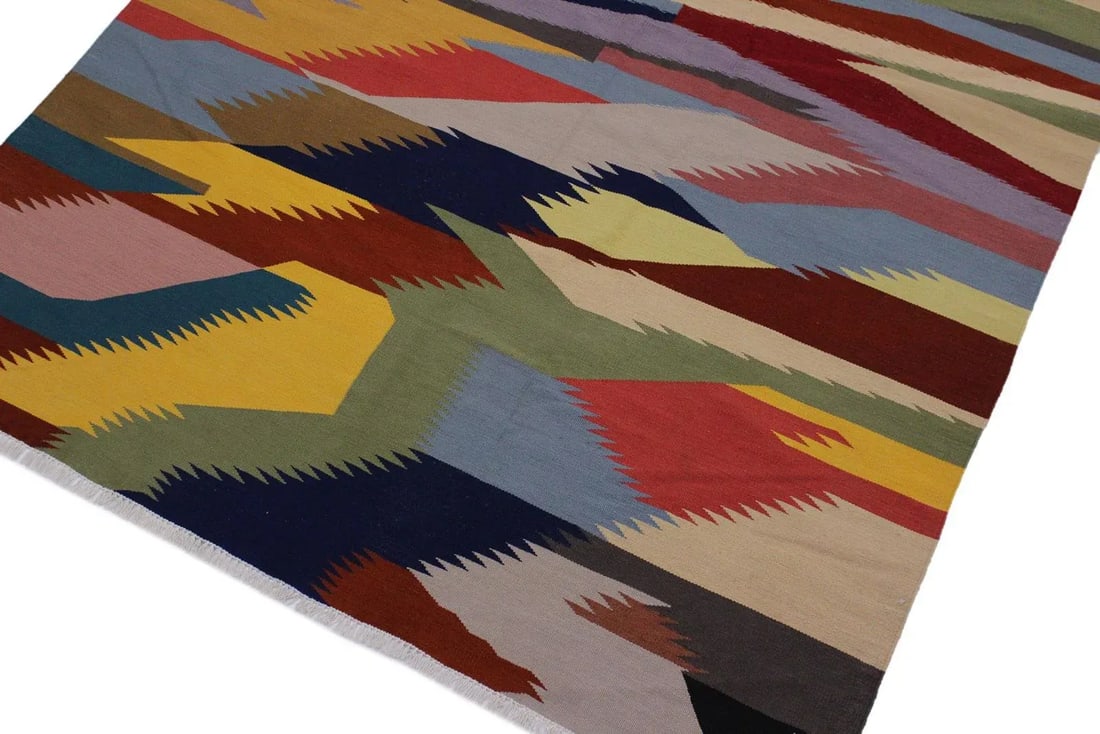 Contemporary Abstract Kilim Gray/Blue Hand-Woven Rug - 5'11 X 9'0 - 3