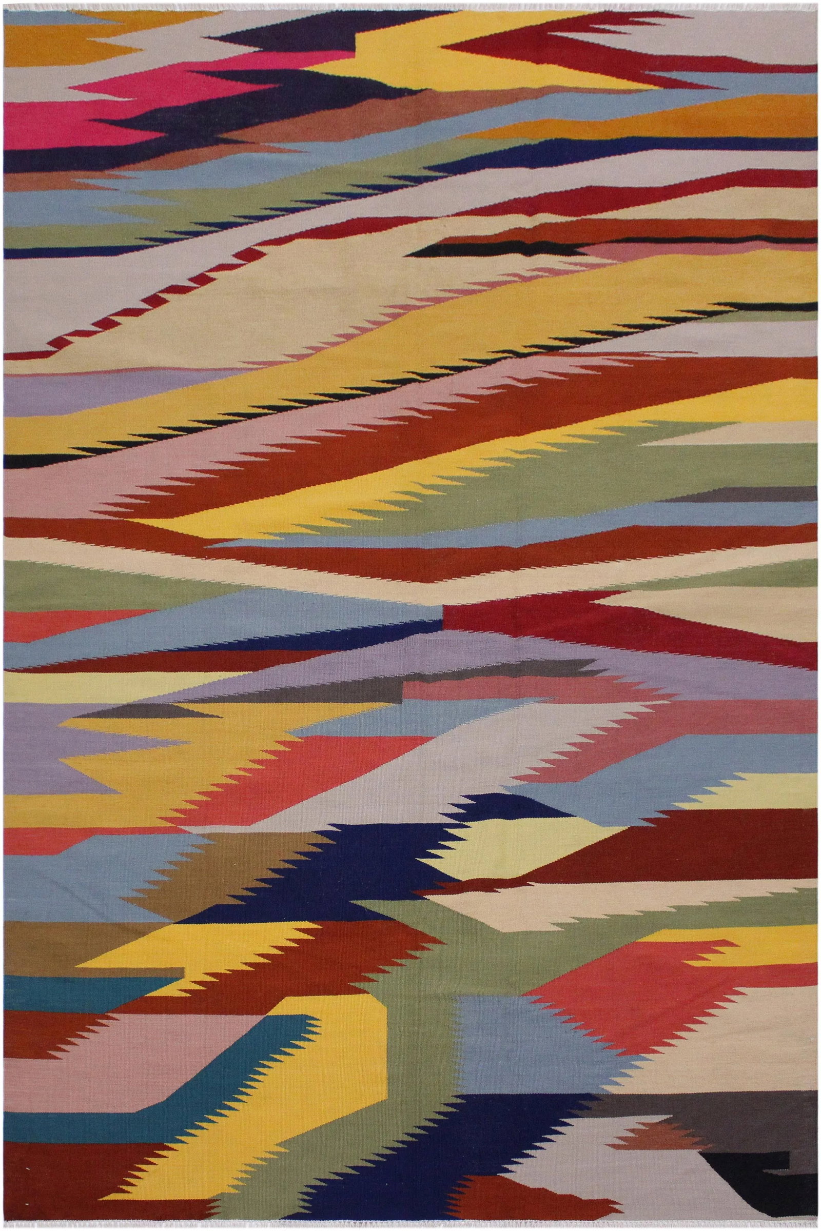 Contemporary Abstract Kilim Gray/Blue Hand-Woven Rug - 5'11 X 9'0 - 8