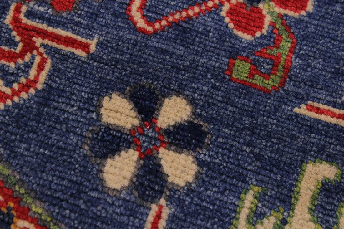 1990s Shabby Chic Tribal Kazak Blue Wool Round - 4'10" X 4'10" - 4