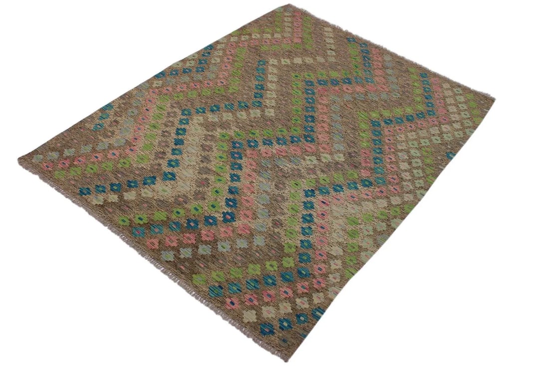 Abstract Kilim Hand-Woven Wool Rug - 5'10'' * 7'8'' - 2
