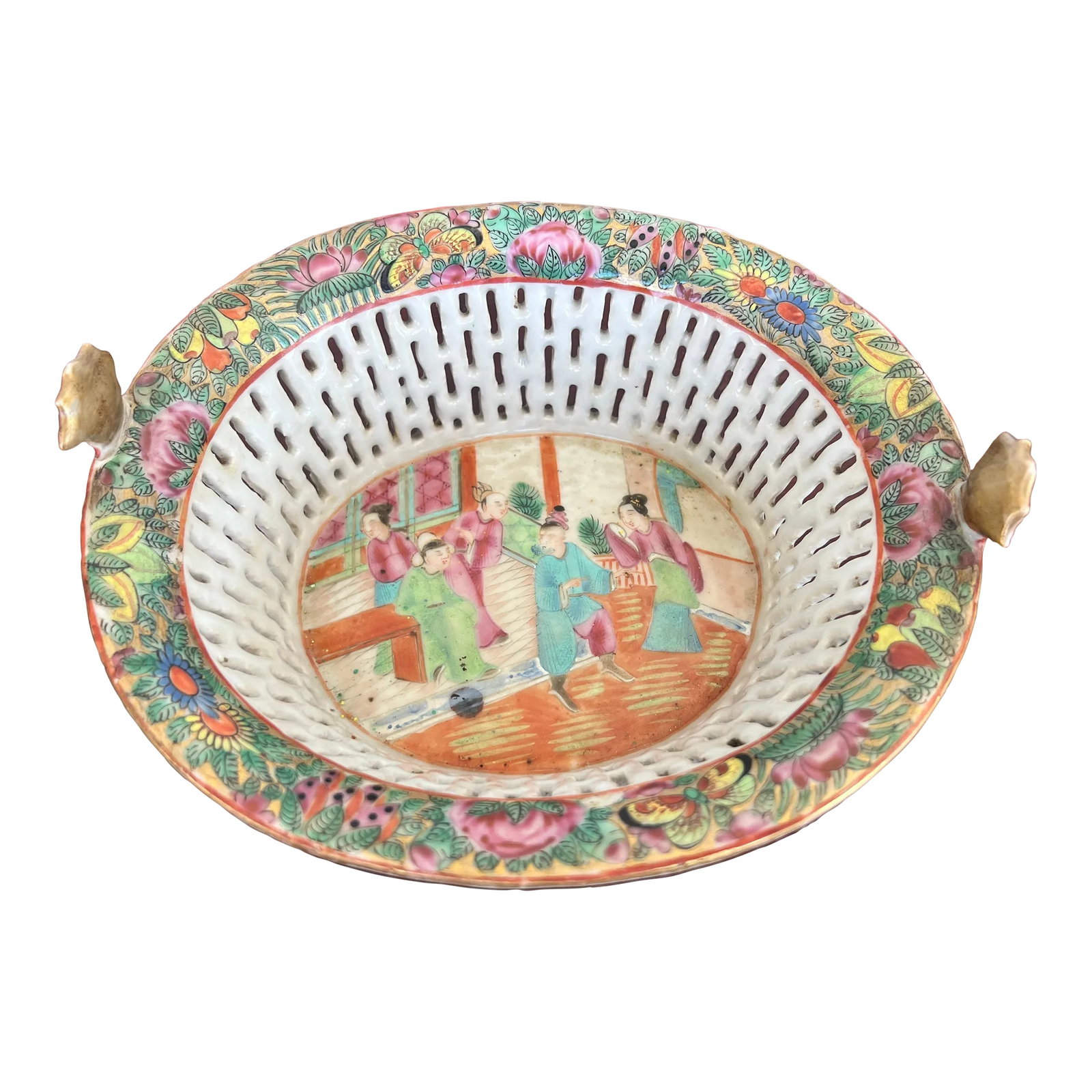 19th Century, Chinese Export Porcelain Famille Rose Medallion Chestnut Basket (1 of 7)