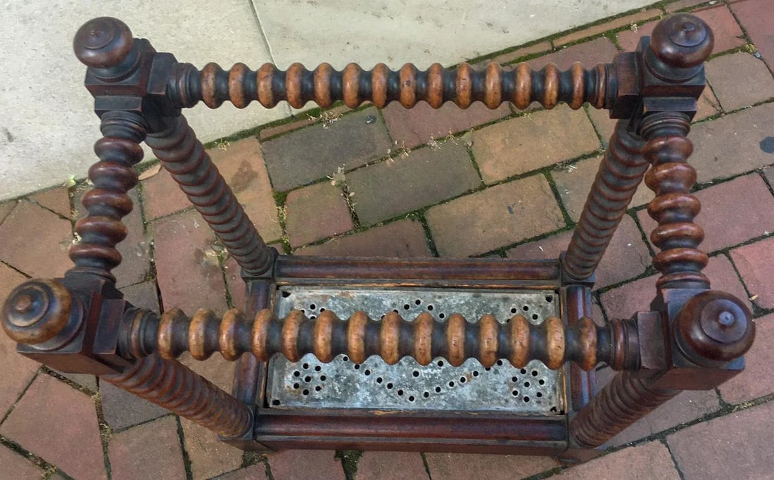 19thc English Oak Petite Size Umbrella Stand W/Spool Construction & Metal Liner - 10