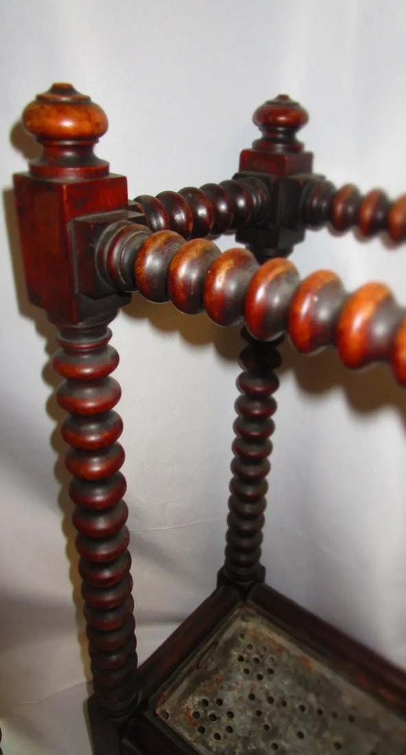 19thc English Oak Petite Size Umbrella Stand W/Spool Construction & Metal Liner - 4