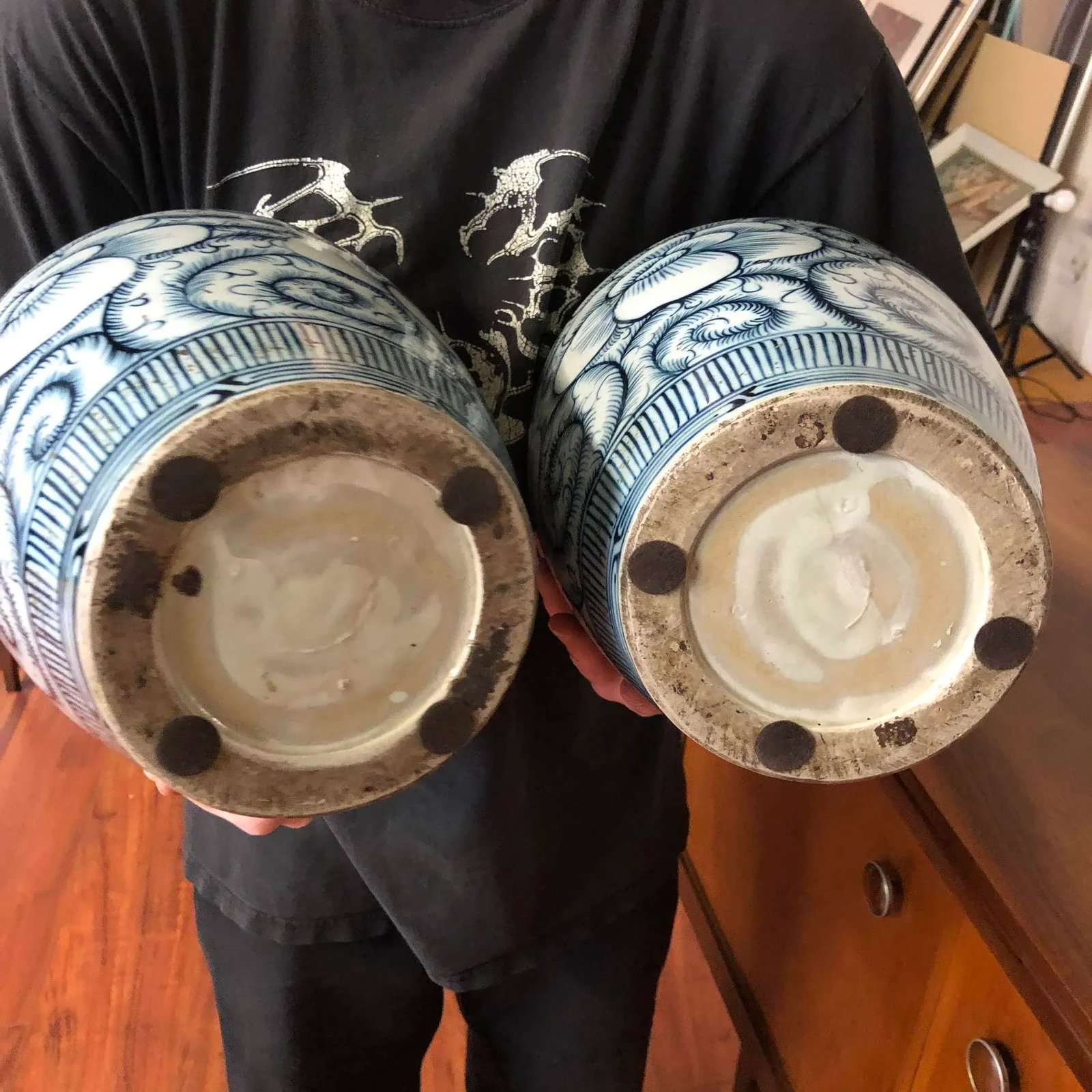 Pair of Blue and White Large Vintage Chinese Porcelain Vases - 11