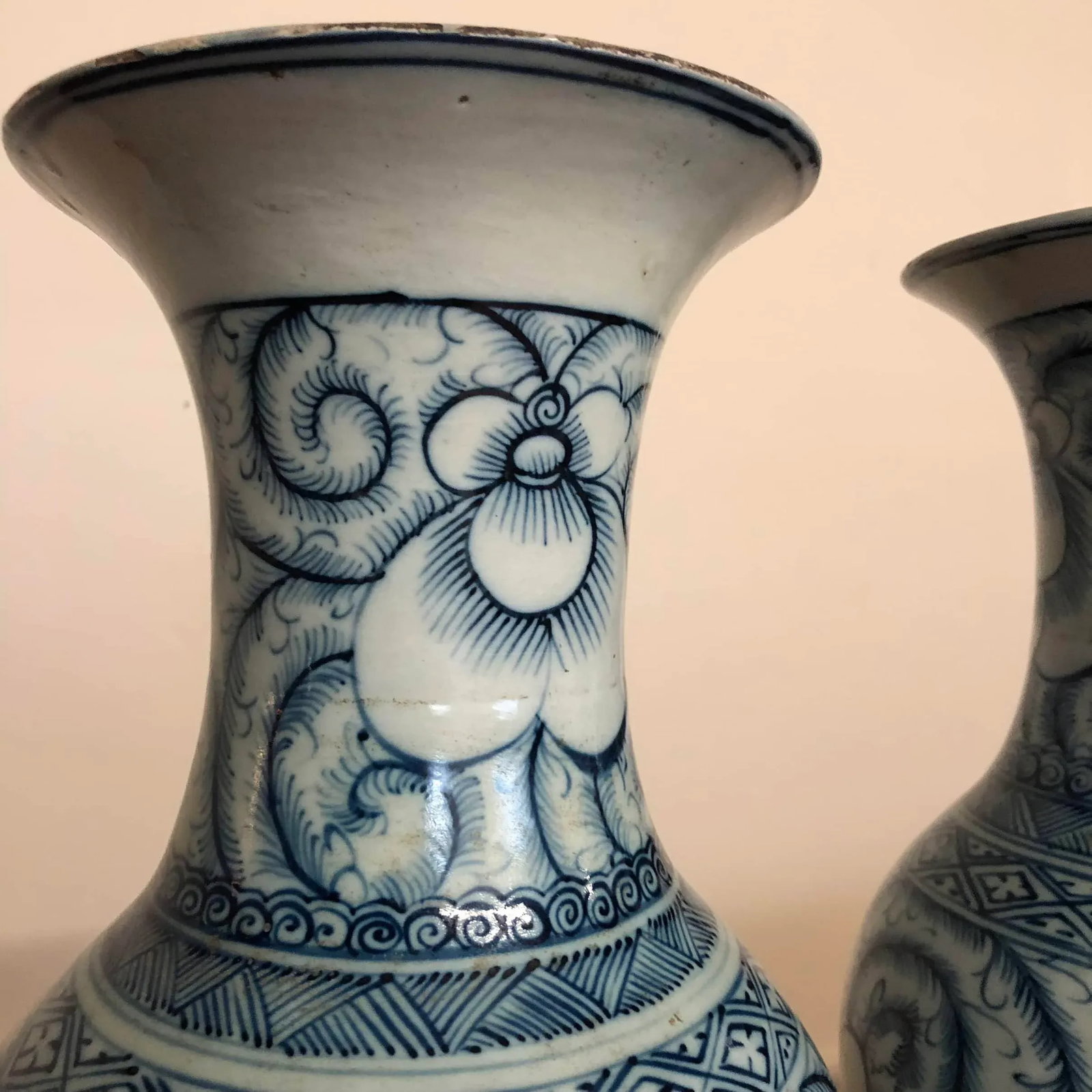 Pair of Blue and White Large Vintage Chinese Porcelain Vases - 9