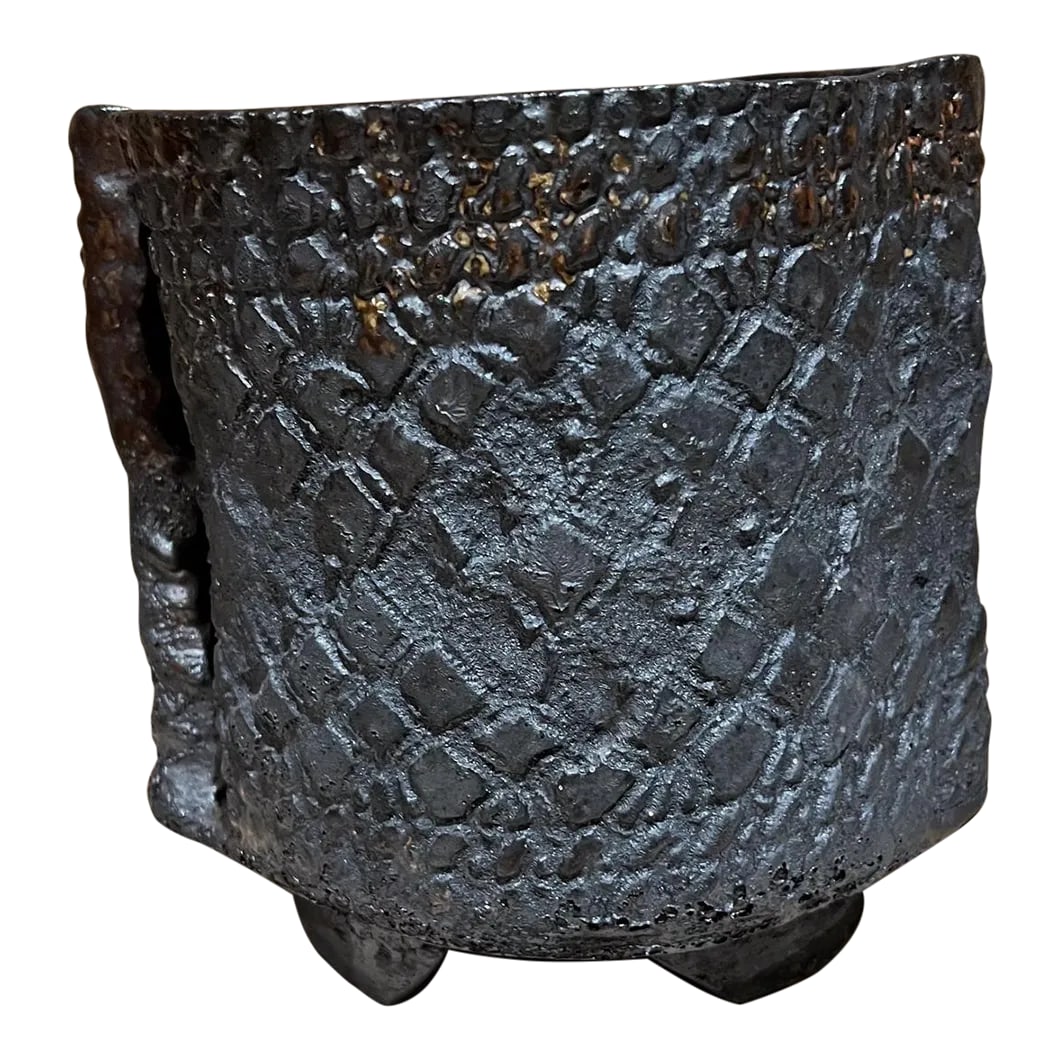 1960s Architectural Pottery Garden Pot Blue Gray Textured Planter: For your consideration, Texturized Art Pottery Planter grayish blue garden pot. Studio Craft. Dimensions: 7.63" H x 8" diameter Please take a look at our listings. We have an amazing curated collectio